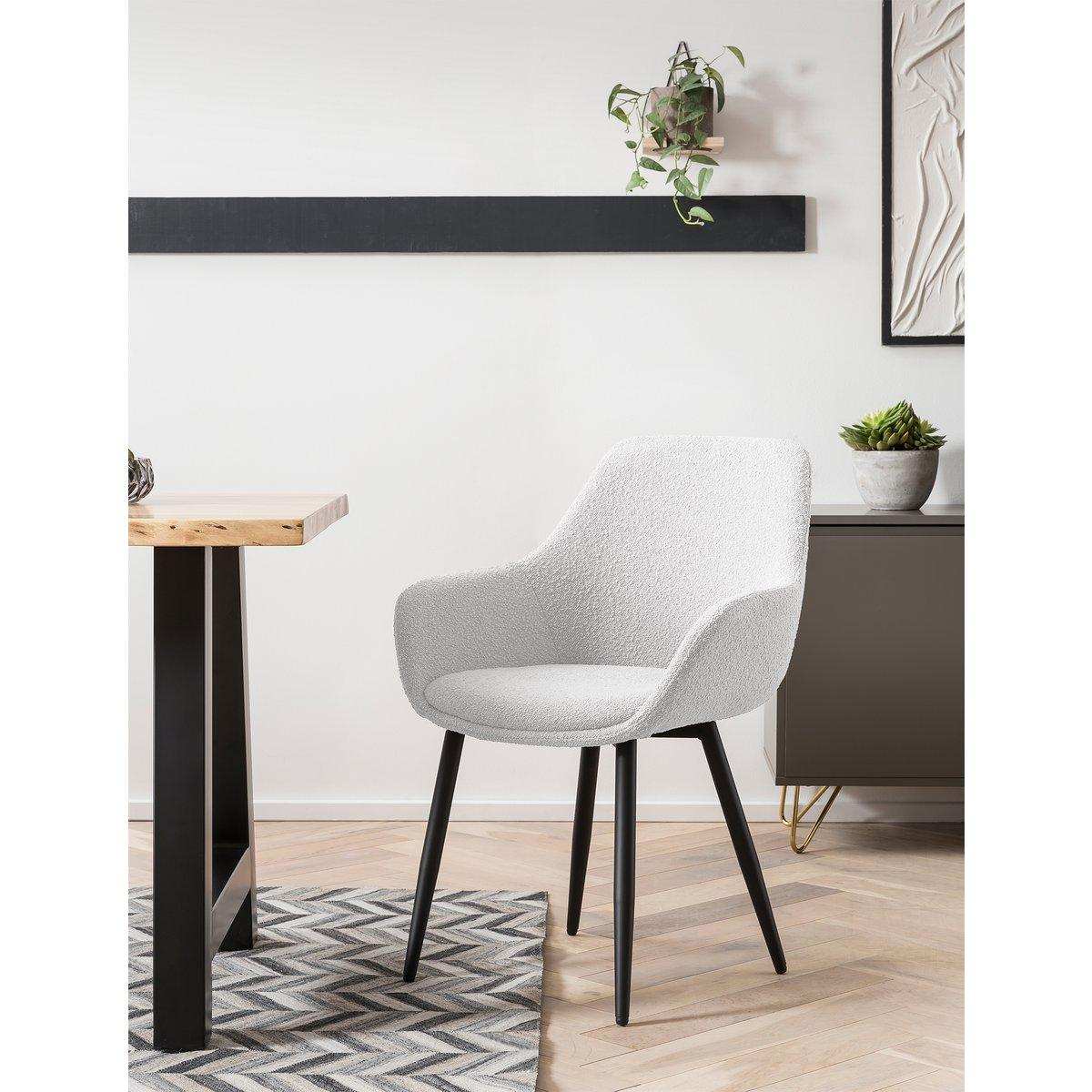 Armlehnstuhl Bouclé Stoff Weiß 2er Set - HomeDesign Knaus
