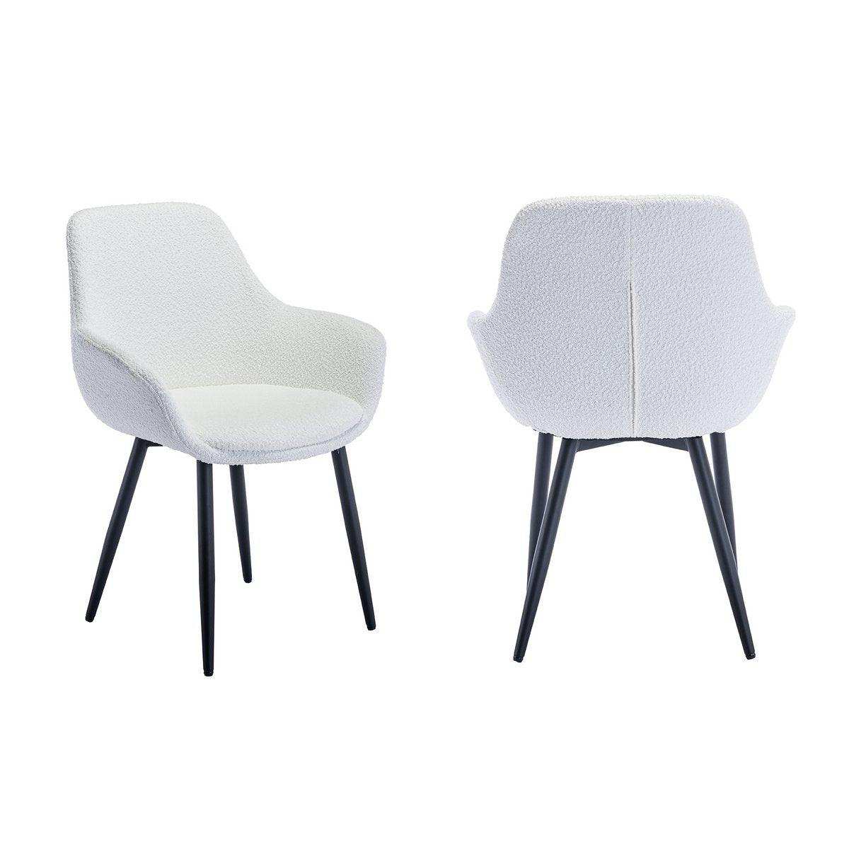 Armlehnstuhl Bouclé Stoff Weiß 2er Set - HomeDesign Knaus