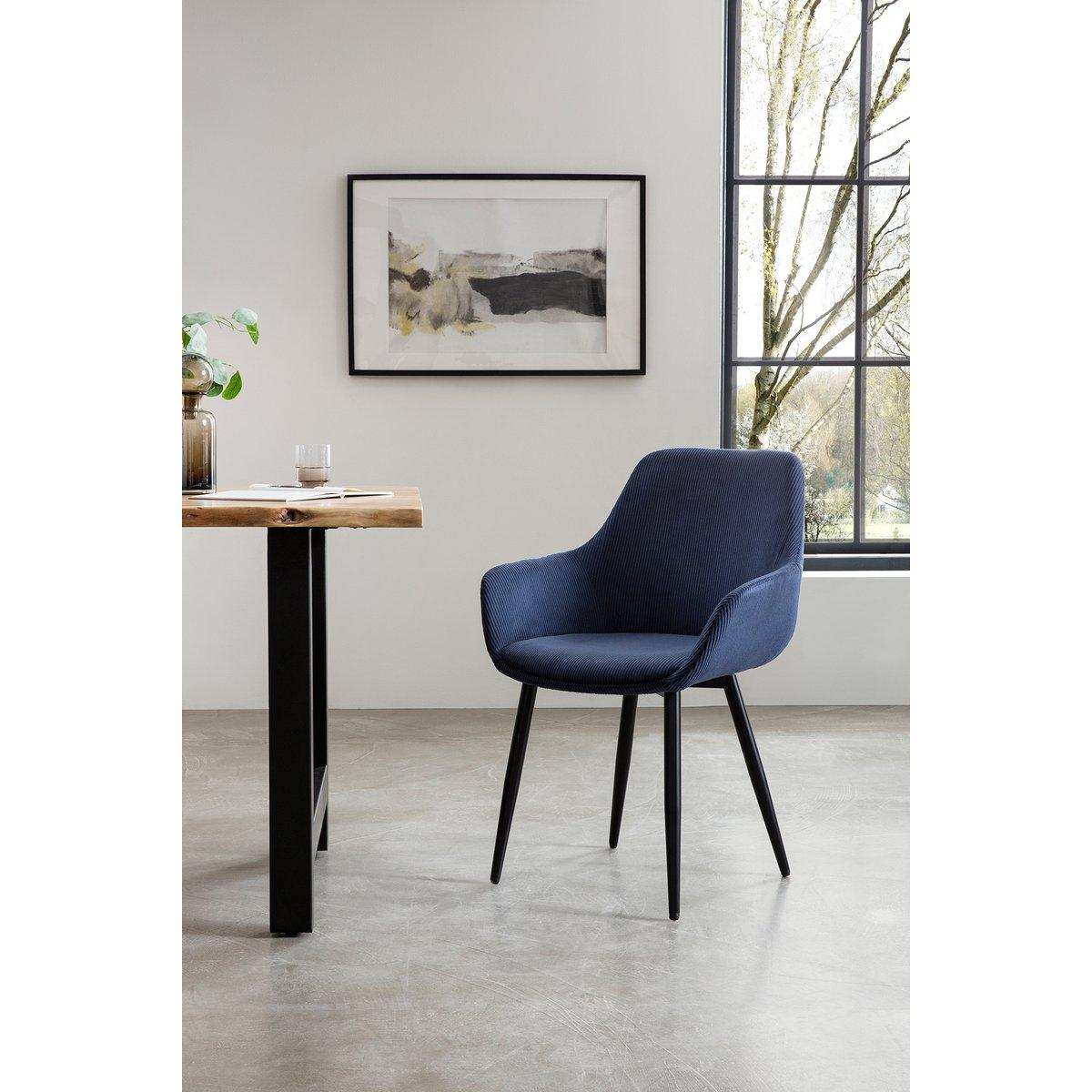 Armlehnstuhl Cord-Optik 2er Set Dunkelblau - HomeDesign Knaus