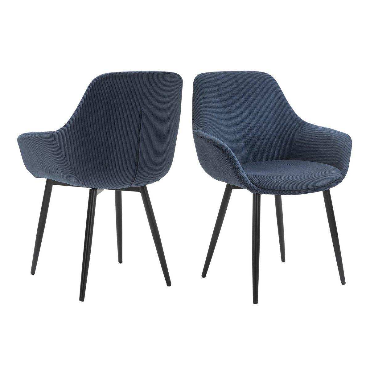 Armlehnstuhl Cord-Optik 2er Set Dunkelblau - HomeDesign Knaus