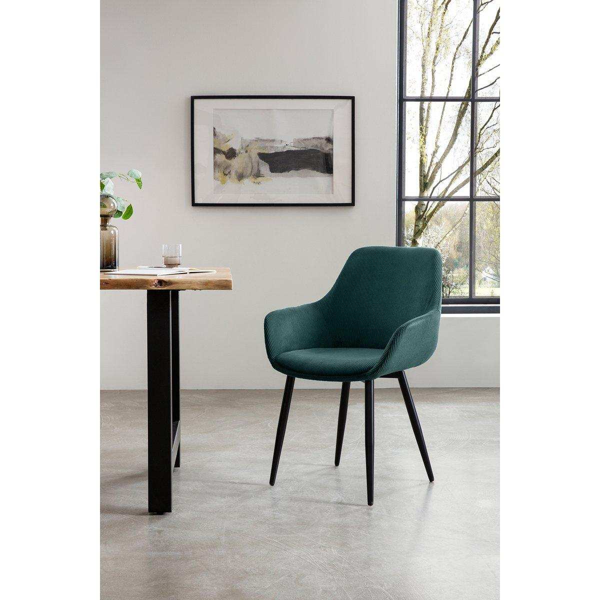 Armlehnstuhl Cord-Optik 2er Set Grün - HomeDesign Knaus
