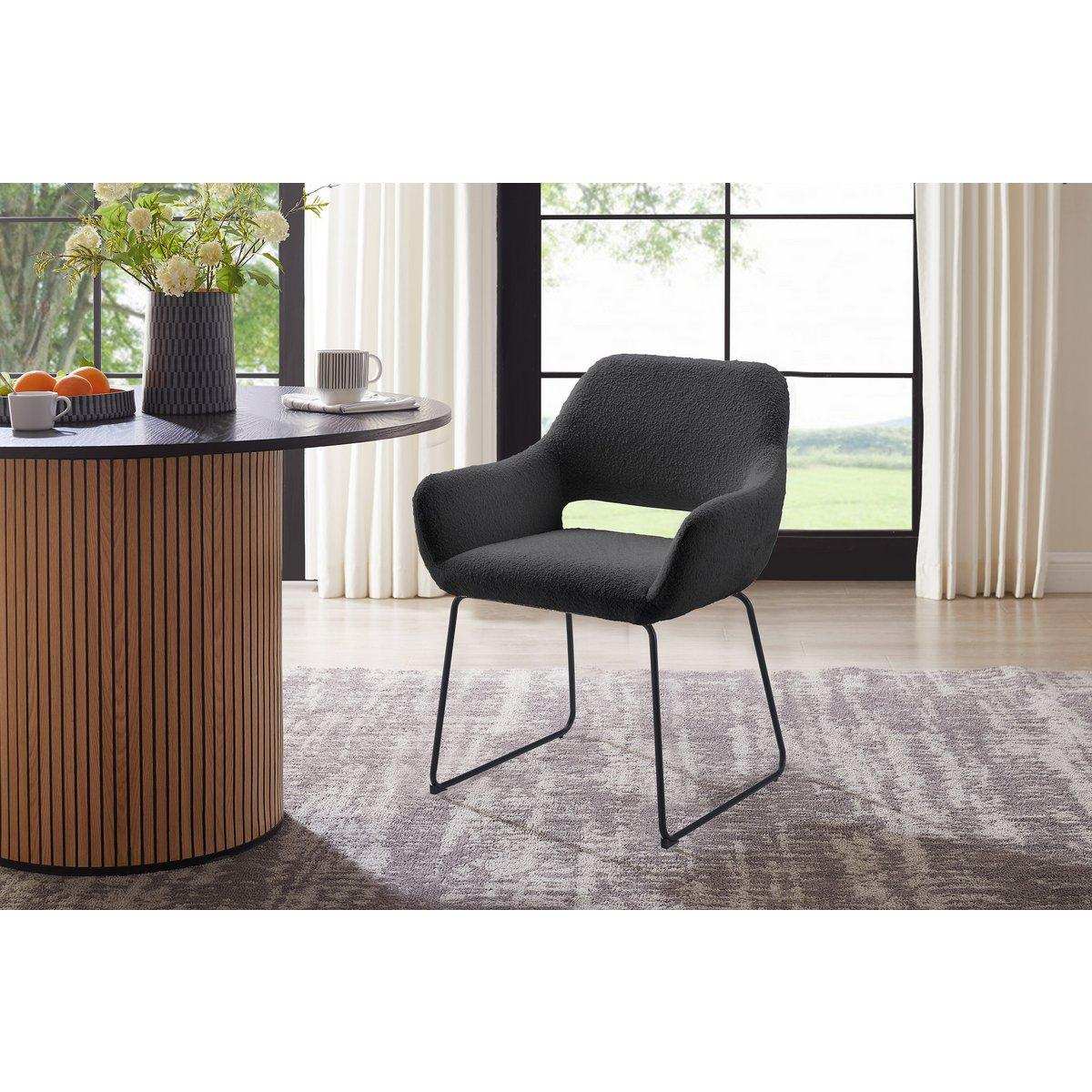 Armlehnstuhl mit Rücken Cut-Out Bouclé Stoff Anthrazit - HomeDesign Knaus