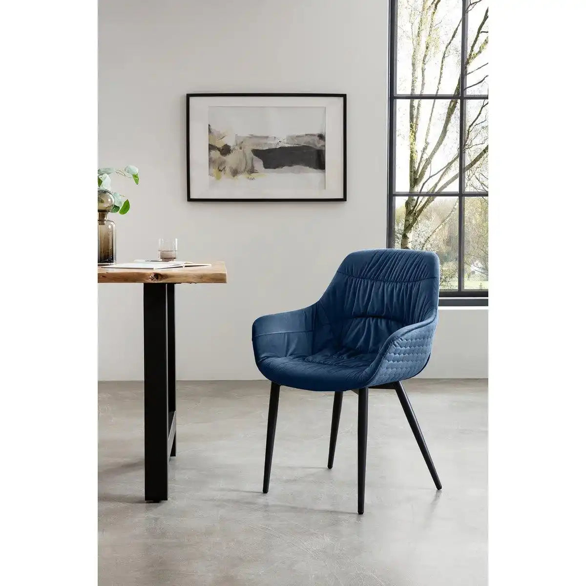 Armlehnstuhl mit Wabensteppung Samt Blau - HomeDesign Knaus