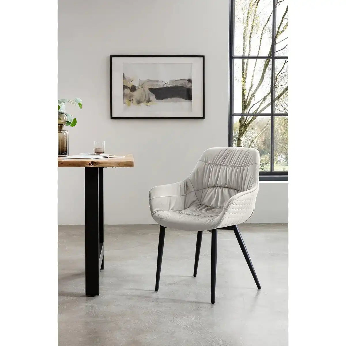 Armlehnstuhl mit Wabensteppung Samt Creme - HomeDesign Knaus