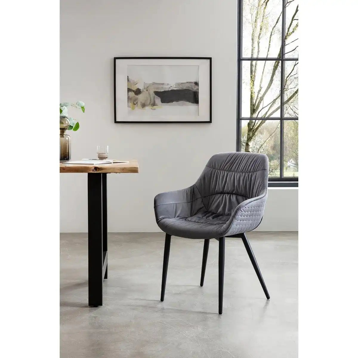 Armlehnstuhl mit Wabensteppung Samt Grau - HomeDesign Knaus