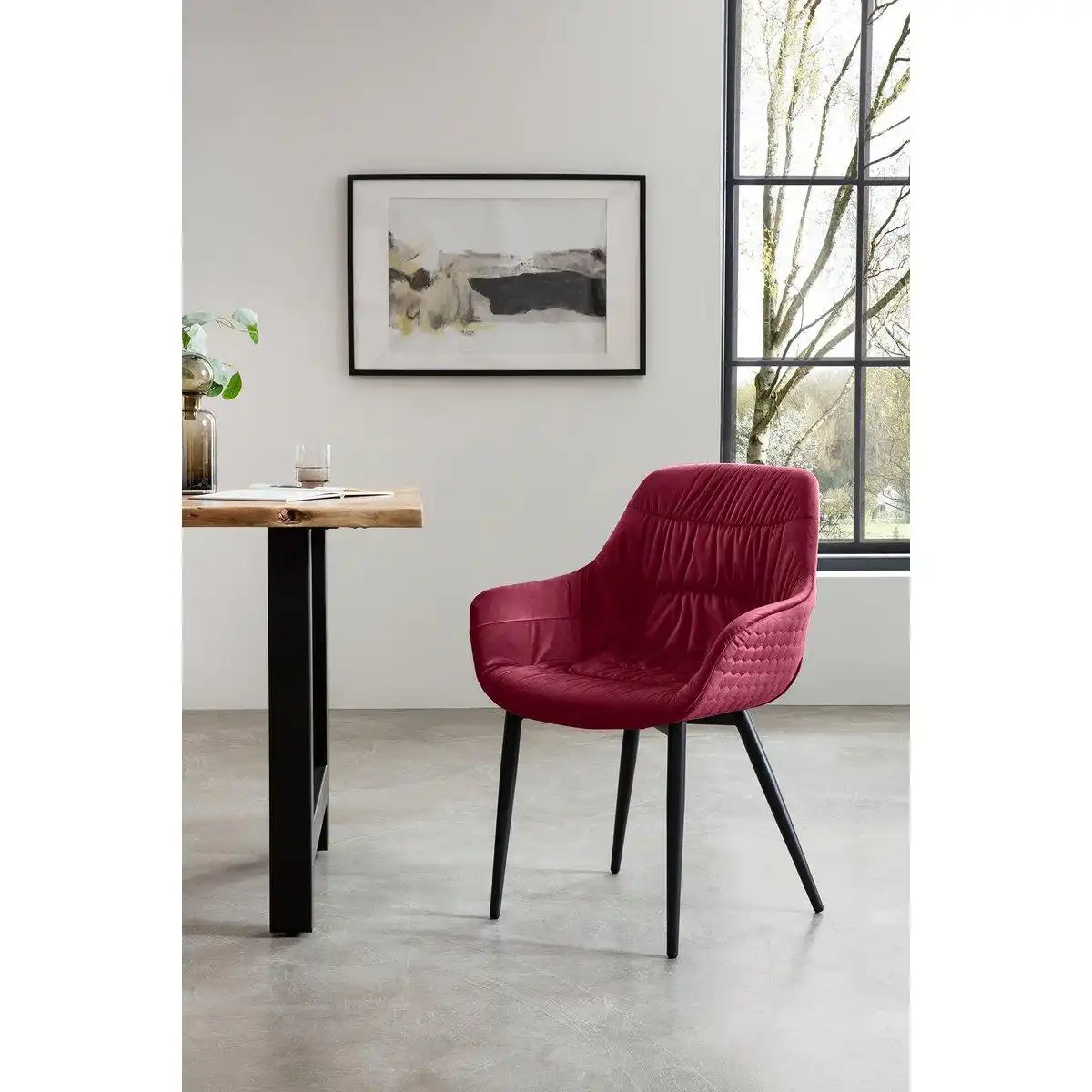 Armlehnstuhl mit Wabensteppung Samt Rot - HomeDesign Knaus