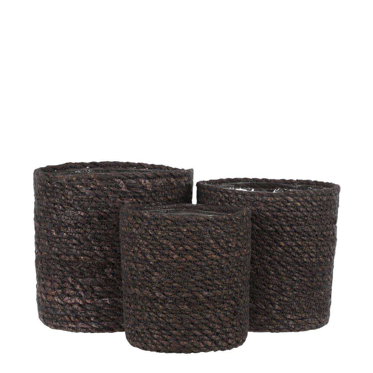 Atlantic Pflanzkorb – 3er-Set – H16 x Ø16 cm – Seegras – Grau - HomeDesign Knaus