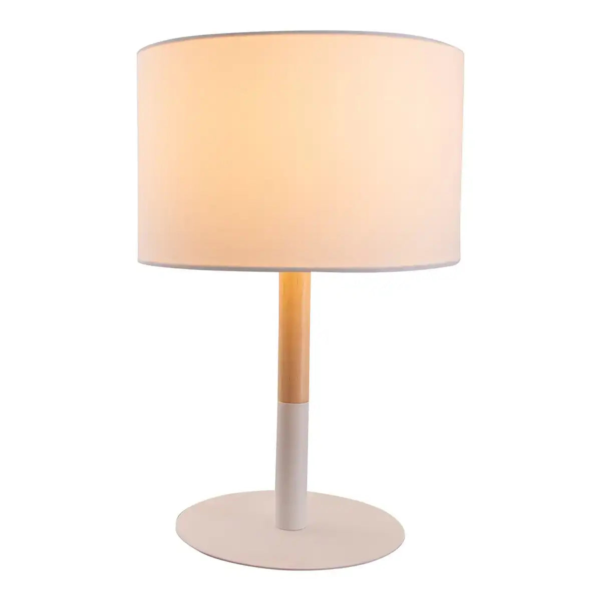 Textil-Tischleuchte "TESSILE", Tischlampe aus Metall, Textil und Gummibaumholz in Weiß/Natur, mit E14-Fassung, für Esszimmer, Wohnzimmer, Diele oder Büro, 37 cm hoch