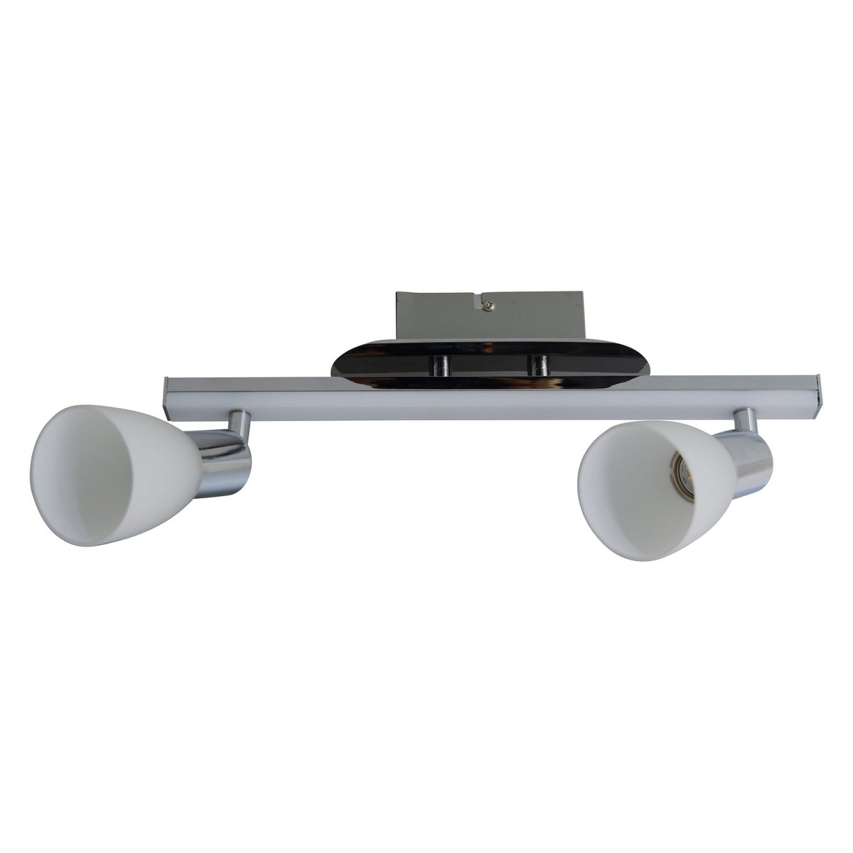 2-er LED Deckenleuchte "Ibiza" ca. 39 cm lang, chromfarbenes Metall, satiniertes, opalfarbenes Glas, integrierte LEDs, warmweiß