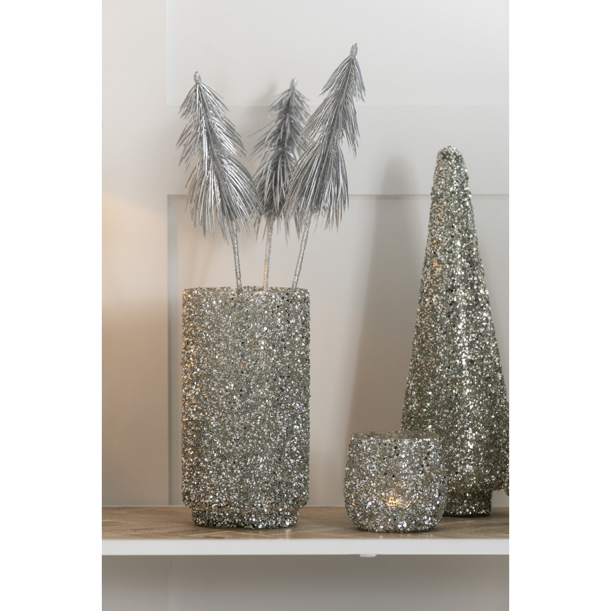 J-Line Ast Tannenbaum Glitter Kunststoff Silber