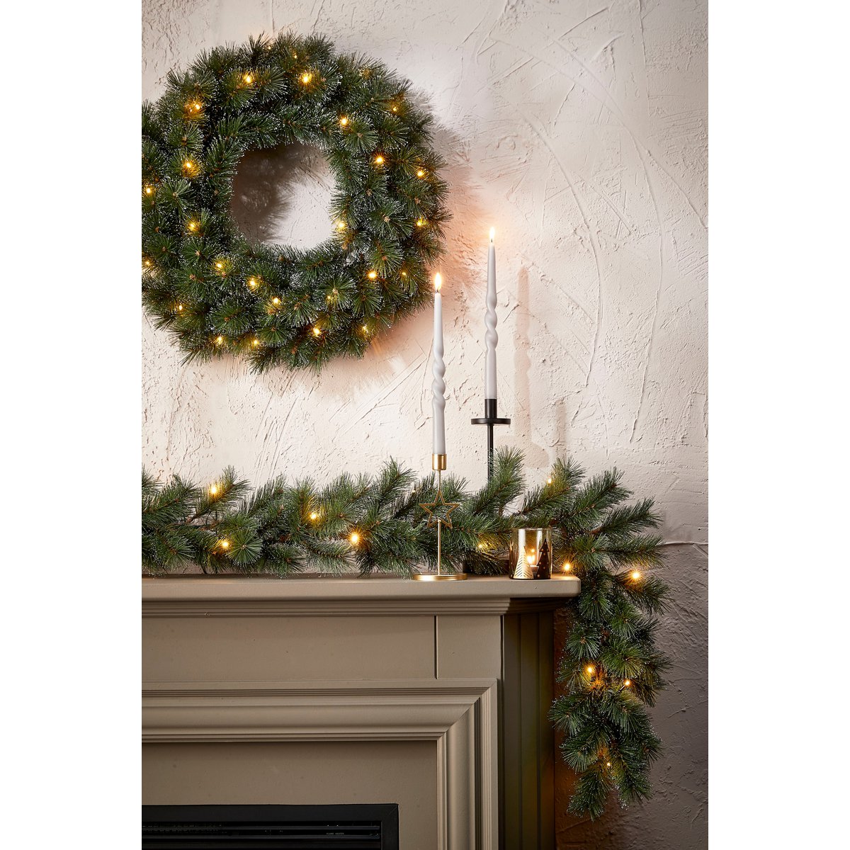 Weihnachtskranz mit LED-Beleuchtung – Ø45 cm – Grün