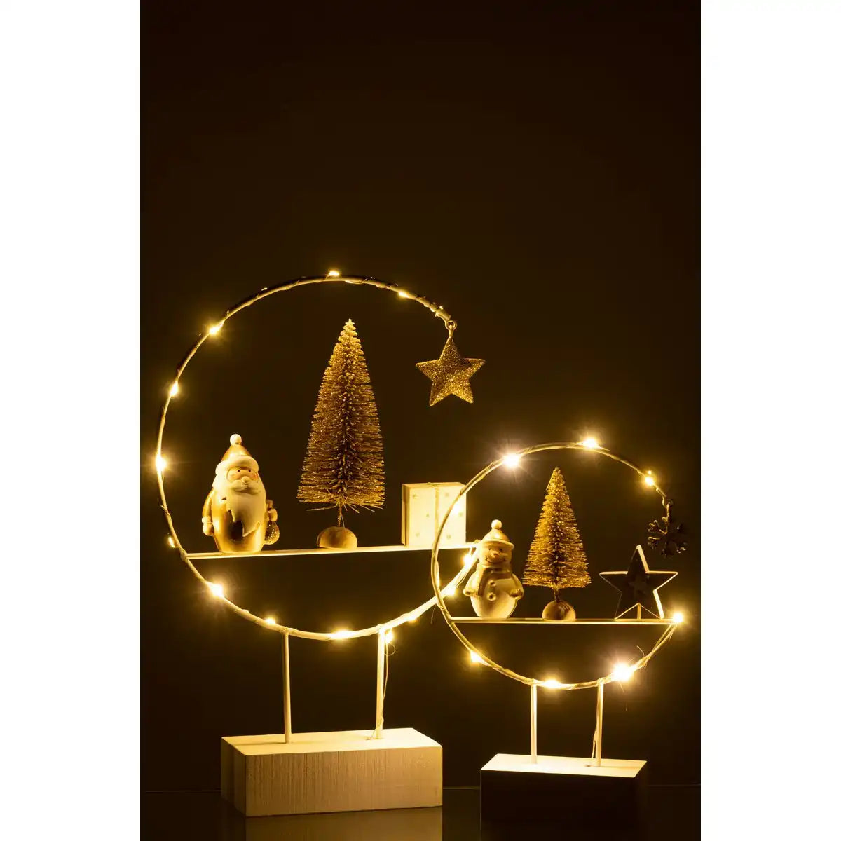 J-Line Halbkreis auf Fuß + LED Weihnachtsmann Holz Weiß/Gold