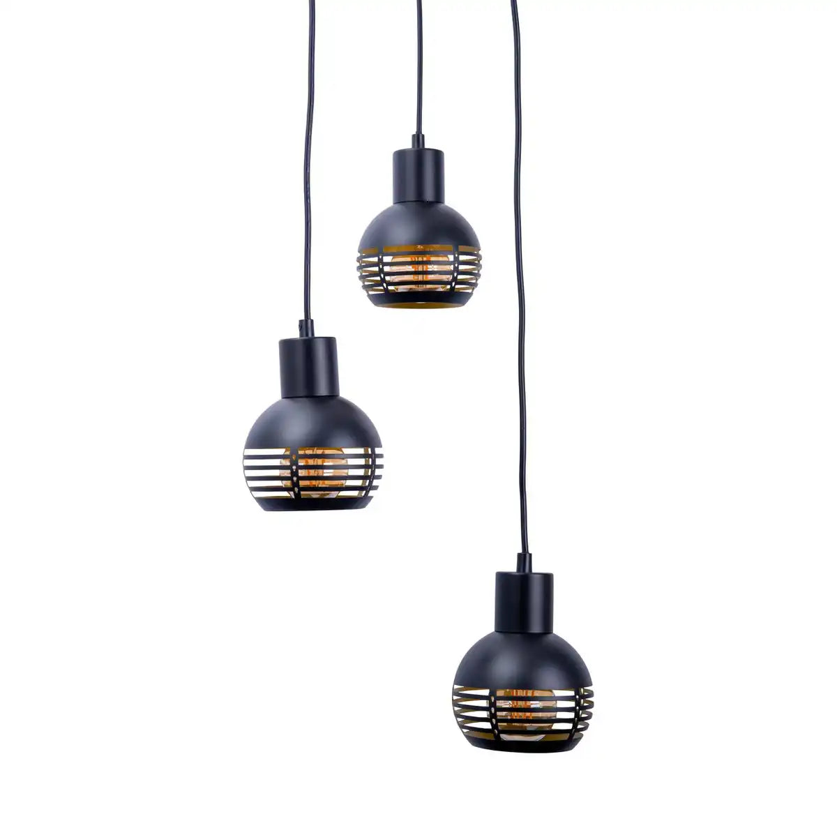 3er Pendelleuchte "CASCO" Hängelampe aus Metall in Schwarz, und Gold, mit E27-Fassungen. Stilvolle Beleuchtung für Wohnzimmer, Esszimmer oder Küche.