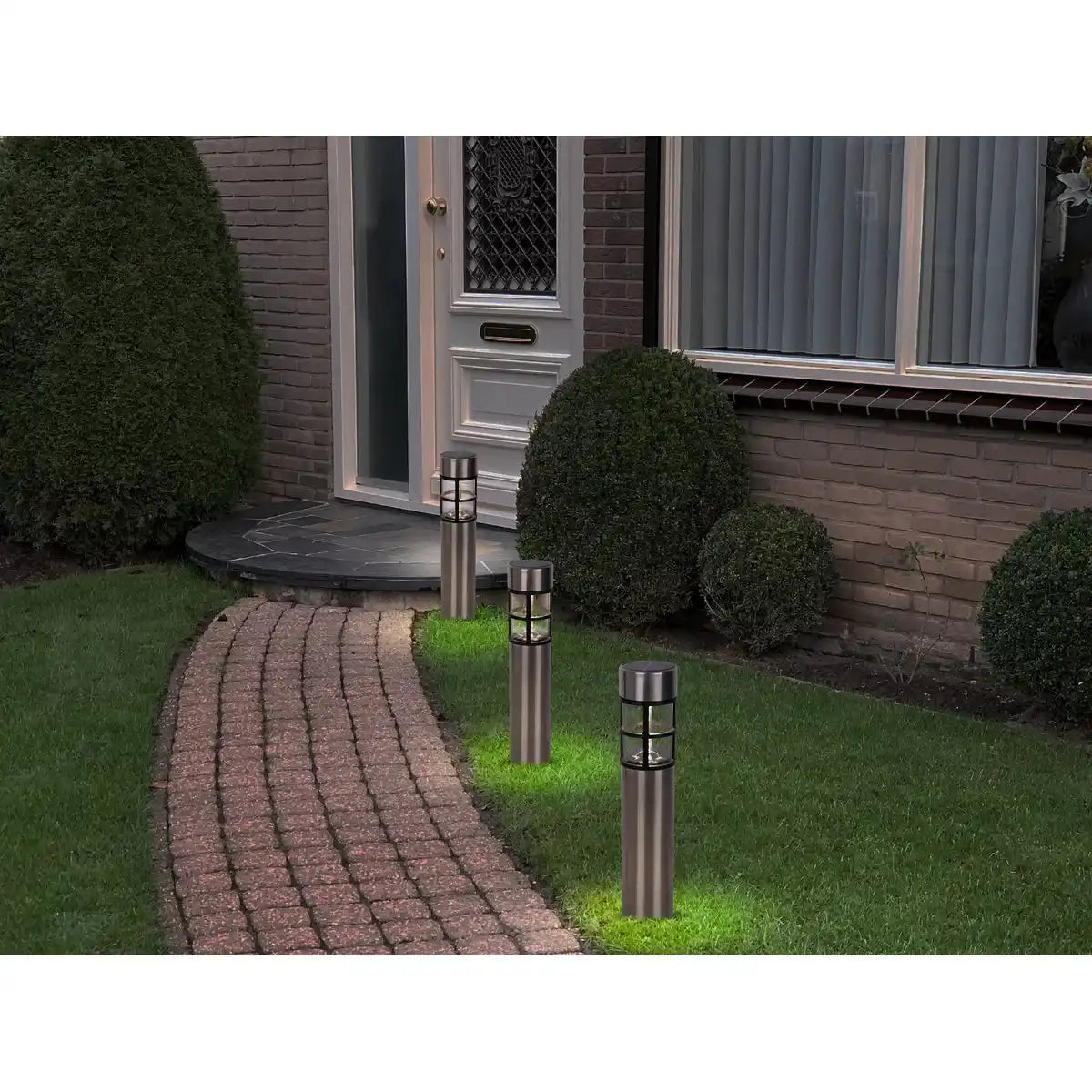 Solar-Dekoerdspieß "BOBBY" im 3er Set, Ø 6,2 cm, 42 cm hoch, Metall in Stahl-blank, Kunststoff, integrierte LEDs warmweiß
