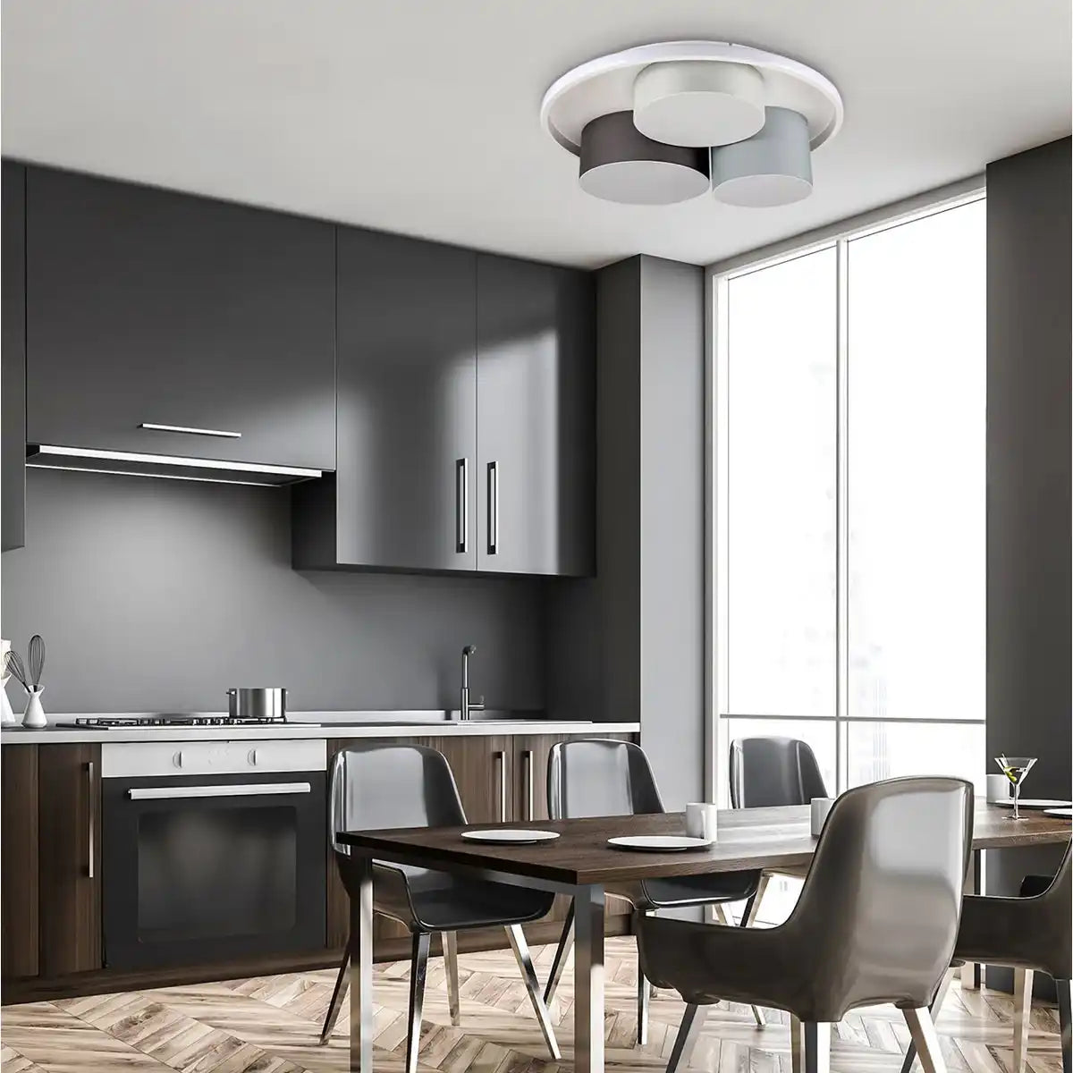3er-LED Deckenleuchte "EPPAN" Ø 56cm, aus Metall, Kunststoff und Textil in Grau, integrierte LEDs, Beleuchtung für Wohnzimmer, Büro oder Eingangsbereich