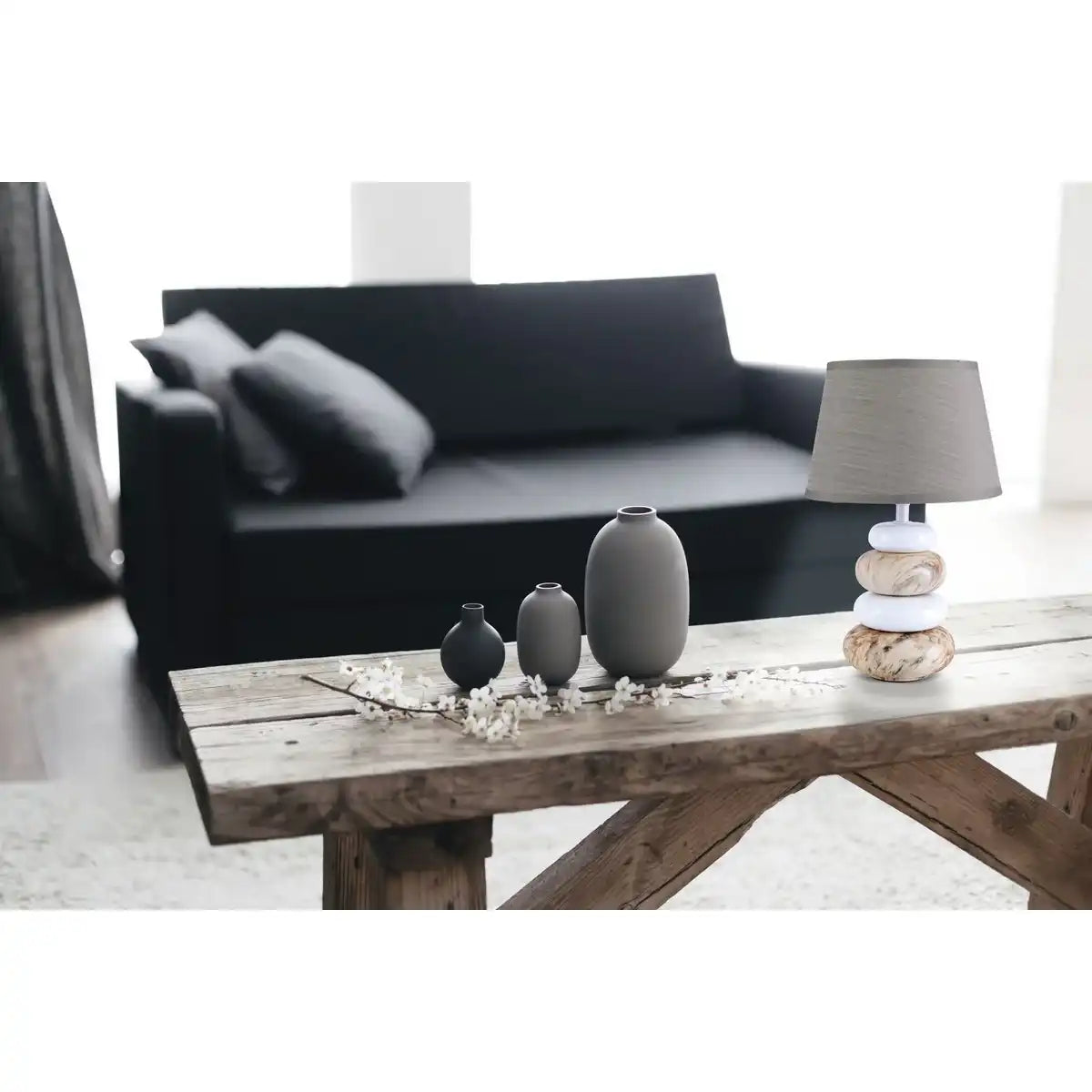 Keramik Tischleuchte "STONEY", Tischlampe aus Keramik in Braun, mit E14-Fassung, Tischlampe für Esszimmer, Wohnzimmer, Diele oder Büro, oder als Nachttischlampe, 31 cm hoch