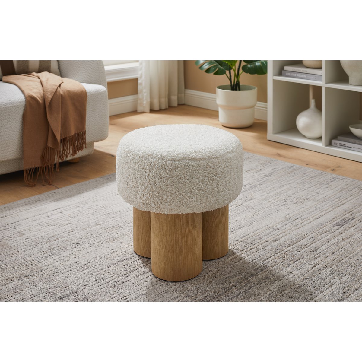 Sitzpouf Ø 50 cm Natur/Weiß