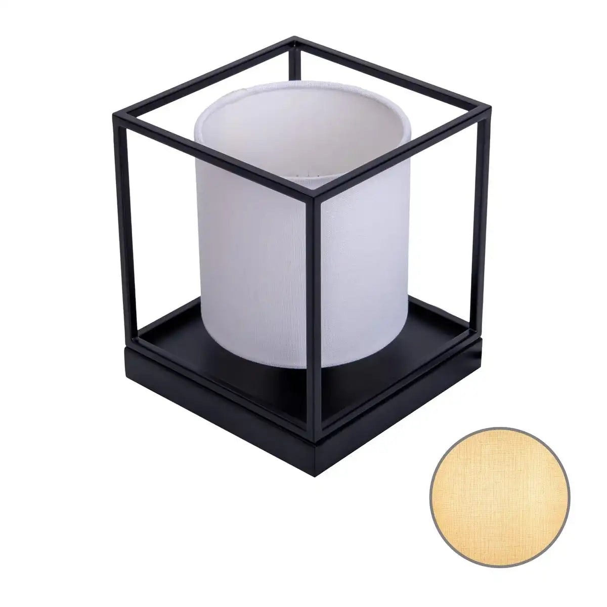 Tischleuchte "BETA" weiß aus Metall mit Stoffschirm in weiß, mit E14-Fassung, Lampe für Wohnzimmer, Esszimmer, Flur und Büro, 15 x 15 x 17 cm