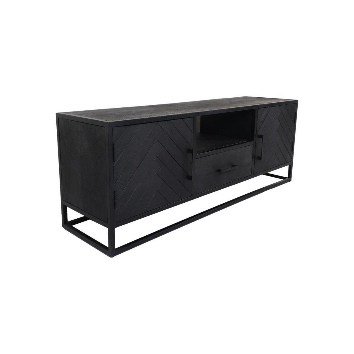 HSM Collection-TV-Möbel Verona 2 Türen 1 Schublade-150x40x55-Schwarz-Mango/Metall