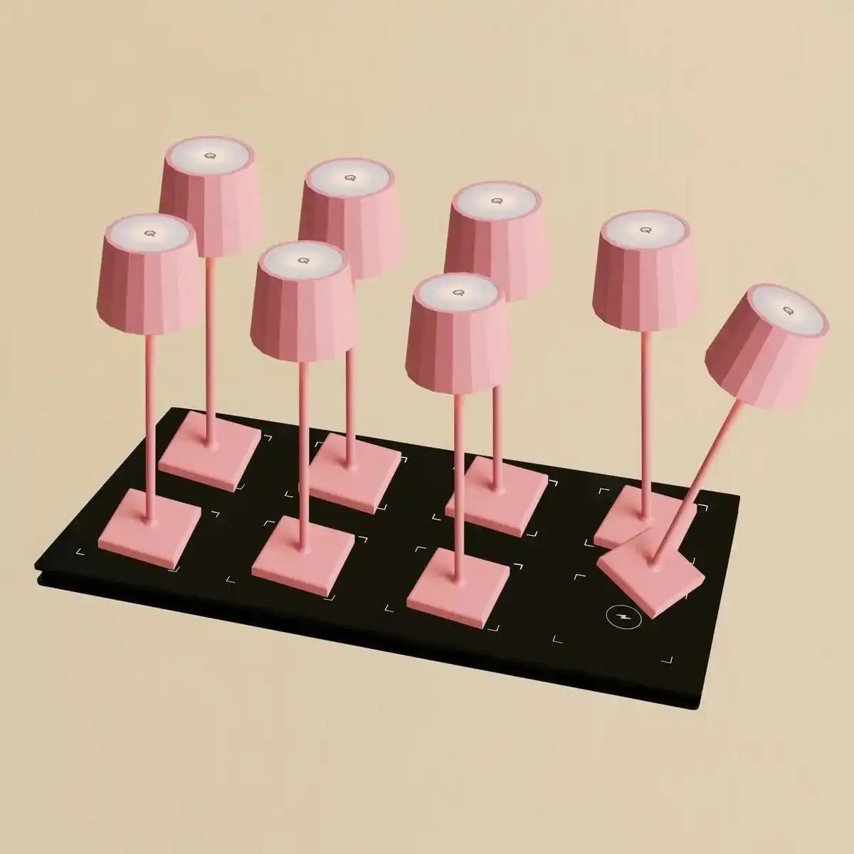 Combi Set Professional-8 x Wouter Flamingo Pink wiederaufladbare Tischlampen und 1 x Zentrale Station Wireless Ladestation mit Qi-Technologie