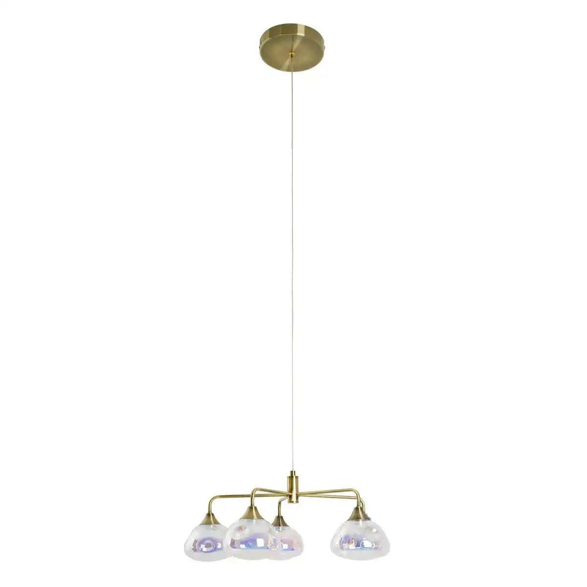 LED Pendelleuchte 5-flammig "Varna", Pendellampe aus messingfarbenem Metall und irisierendem Glas, fest verbaute LEDs, 50 cm Durchmesser, stilvolle Beleuchtung für Wohnzimmer, Esszimmer oder Diele