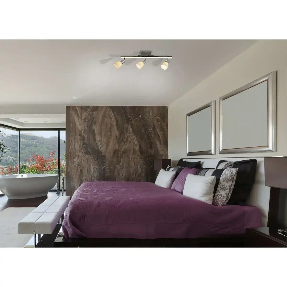 3-er LED Deckenleuchte "IBIZA" ca. 60,5 cm lang, chromfarbenes Metall, satiniertes, opalfarbenes Glas, integrierte LEDs, warmweiß