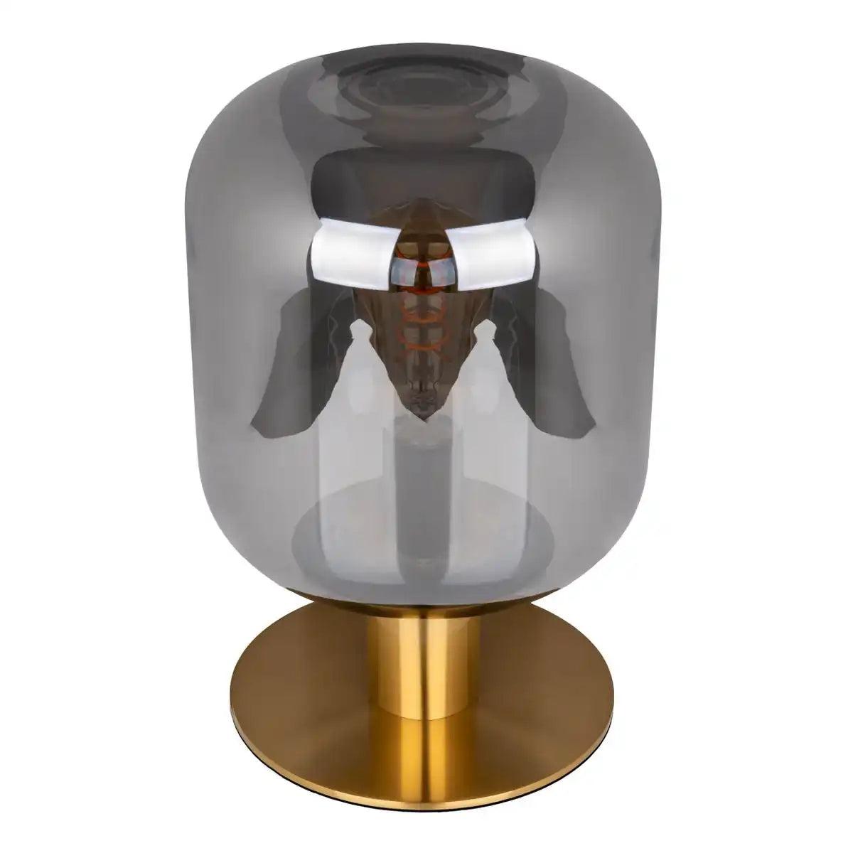 Glas-Tischleuchte "ALESSIO", 30 cm hoch, Ø 20 cm, goldfarbenes Metall, Rauchglas, E14