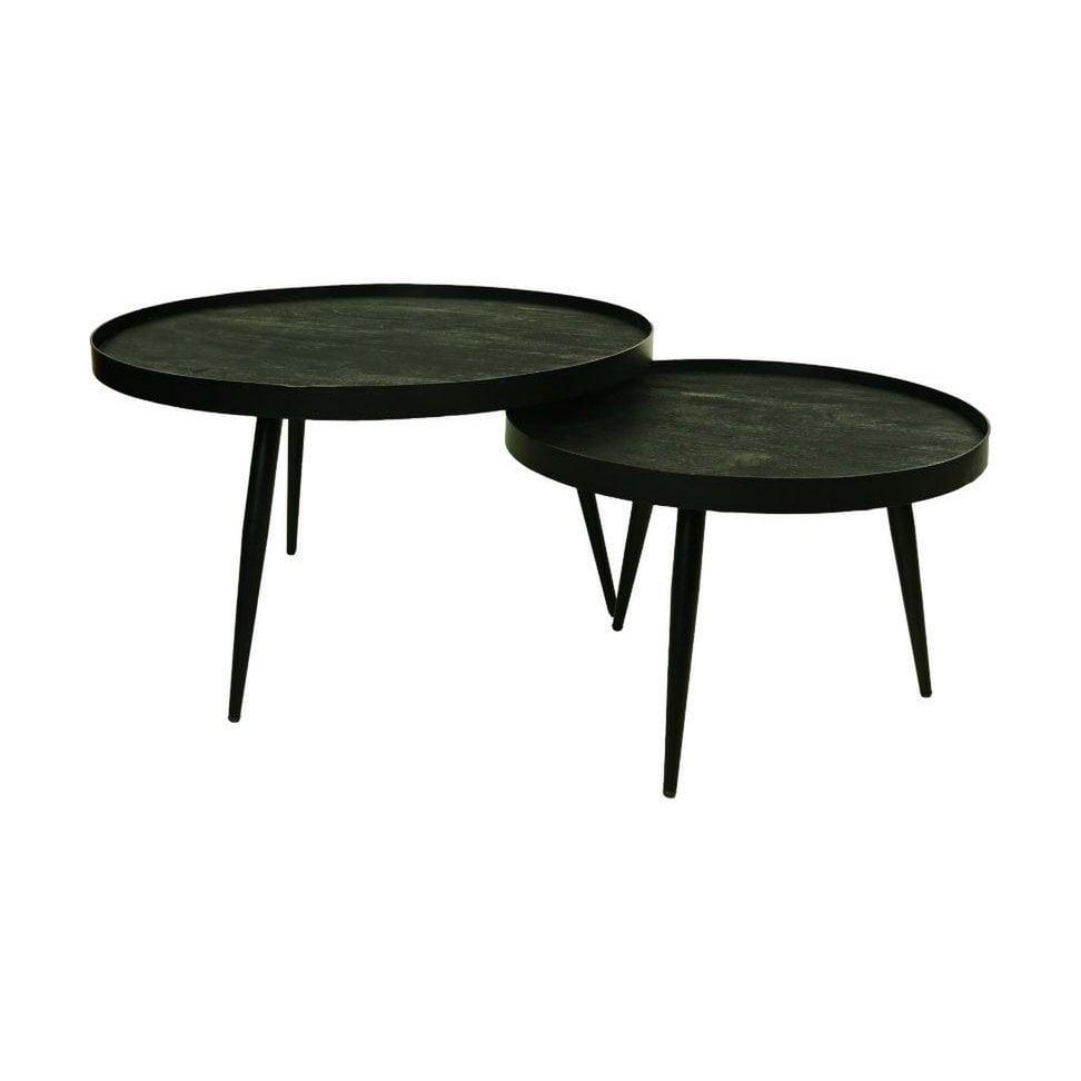 HSM Collection-Runder Couchtisch S/2-ø76x44/ø58x40-Schwarz-Mango/Metall