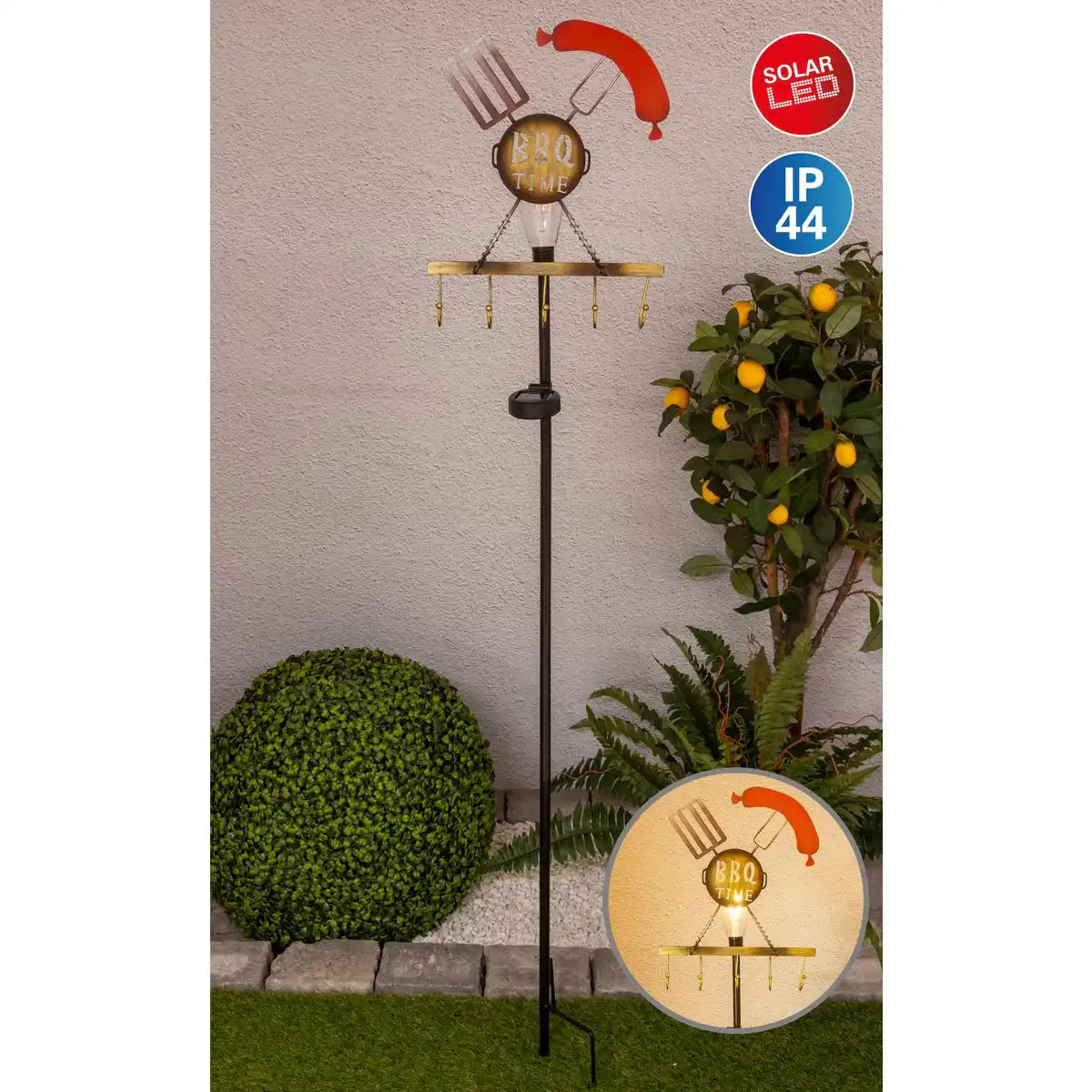 LED-Solar Erdspieß h: 130cm (BBQ) , für Außen, Erdspieß aus Metall und Kunststoff in Rost, mit integrierter LED