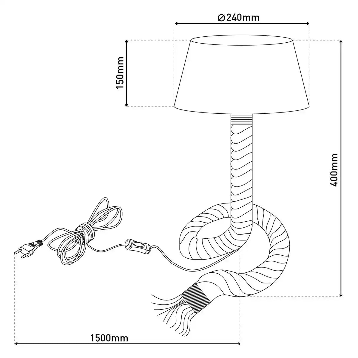 Tischleuchte mit Textilschirm "ROPE", Tischlampe aus Metall, Kunststoff, Jute und Textil in weiß, mit E14-Fassung, für Wohnräume, Diele oder Büro, 40 cm hoch