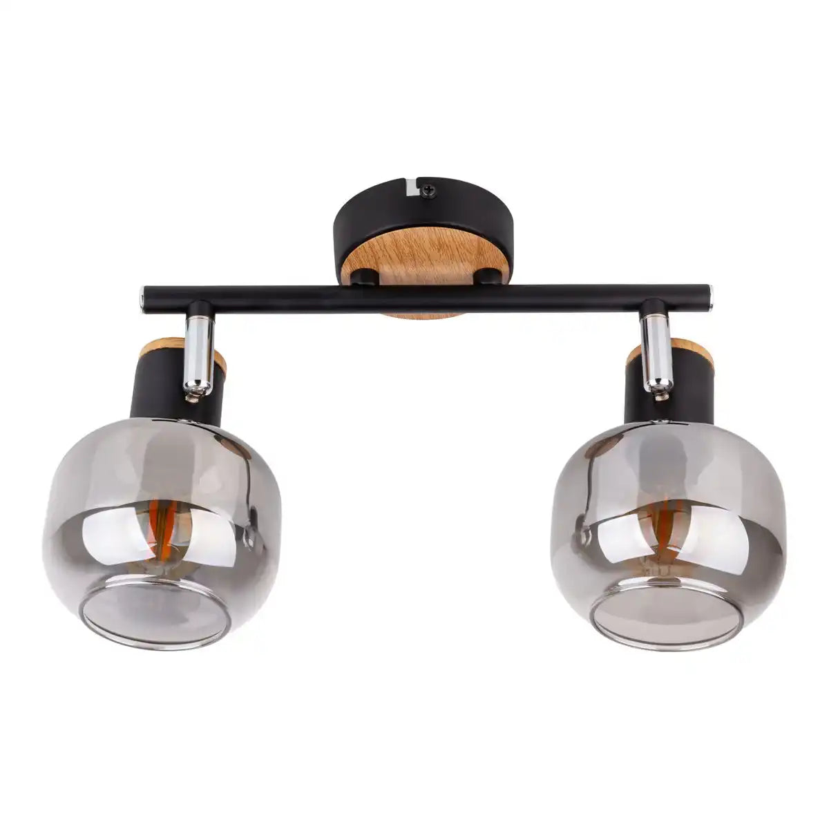 2er Spot Deckenleuchte "FUMOSO", Deckenlampe aus Metall und Rauchglas in Schwarz, und Natur, mit E14-Fassung, für Esszimmer, Wohnzimmer, Diele oder Büro, 40 x 20 cm