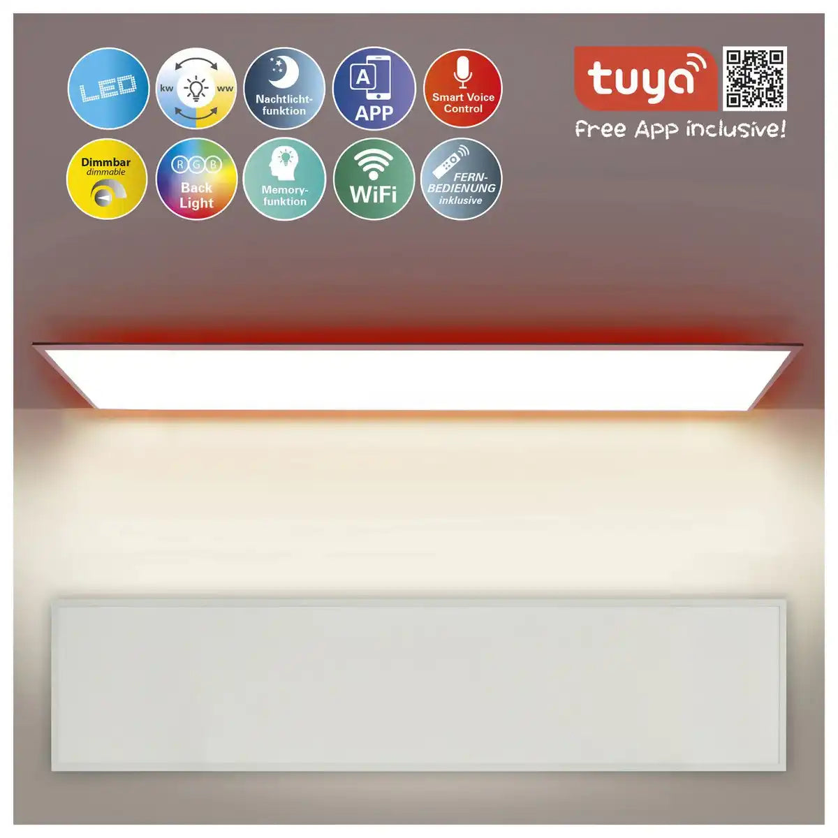 Smart Home LED Backlight Panel, Länge 100cm, viele Funktionen, Einbauleuchte aus Metall und Kunststoff, integrierte LEDs