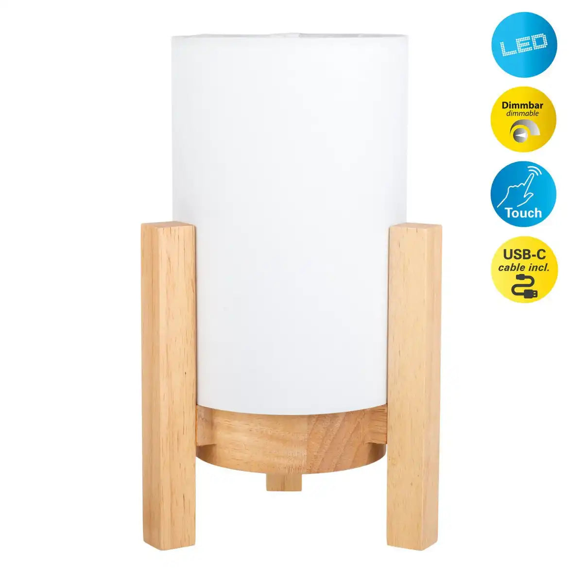 Akkutischleuchte "MADITA" 25 cm hoch, in Weiß/Natur, mit integrierter LED, dimmbar mit Berührungssensor