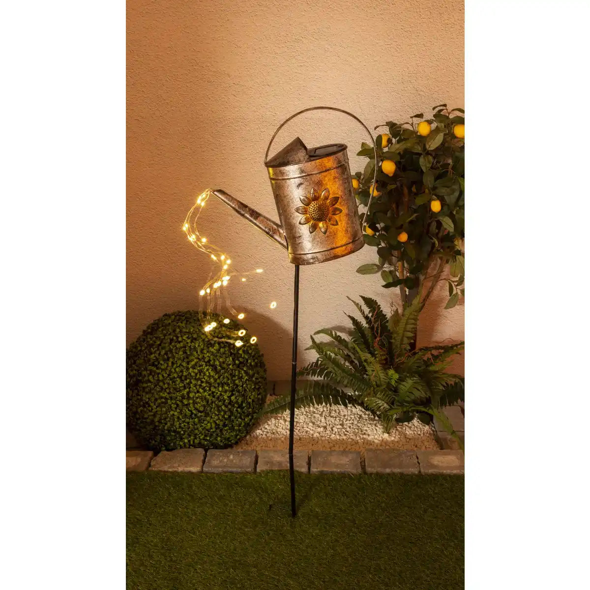 LED-Solar Erdspieß (Gießkanne) h: 110cm verzinkt , für Außen, Erdspieß aus Metall und Kunststoff in Silber, mit integrierter LED