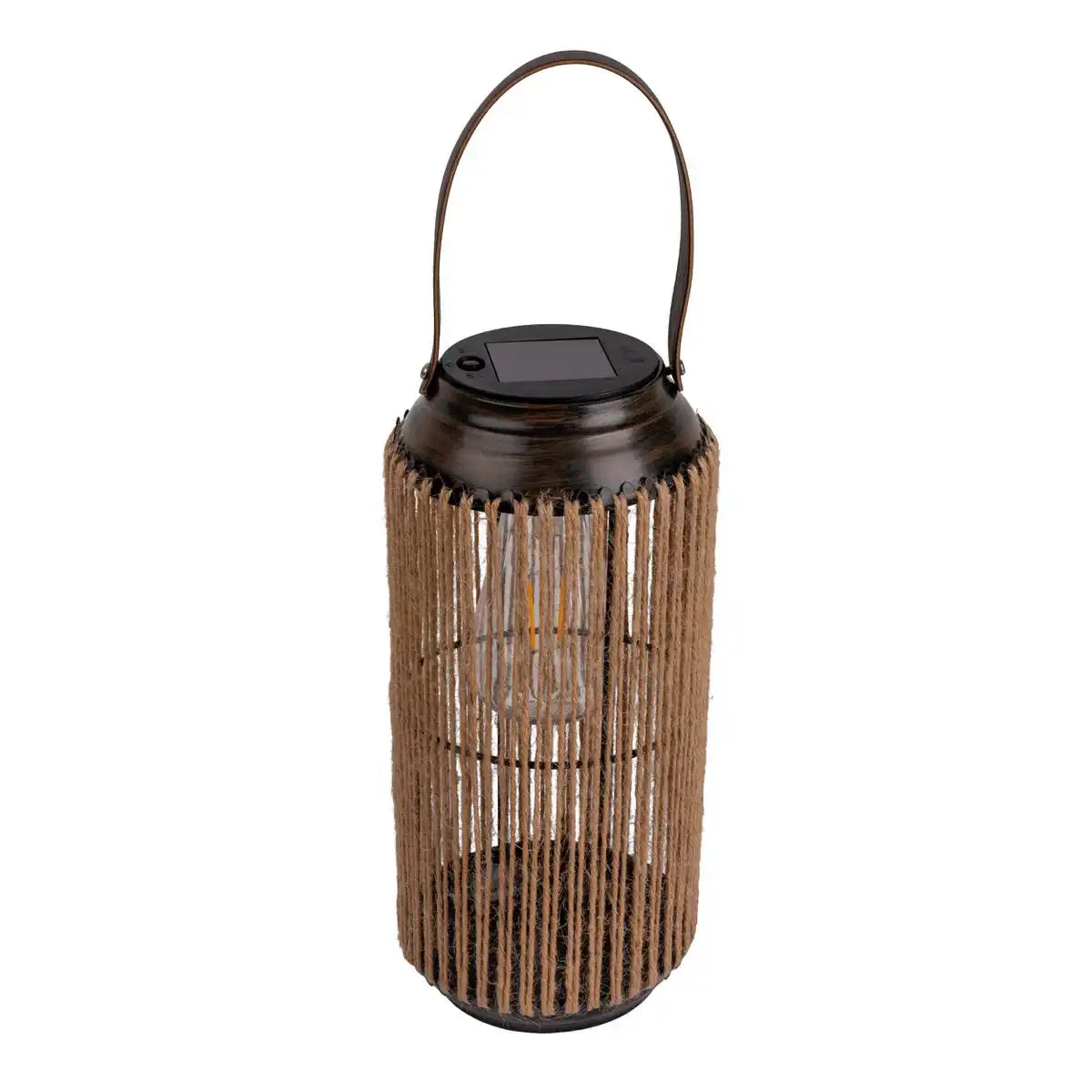 LED Solarleuchte "Korbinian" für Garten und Terrasse, Dekolampe aus Metall mit Jutebespannung in natur, LEDs fest verbaut Solarlampe für Außen 29 x 13 cm