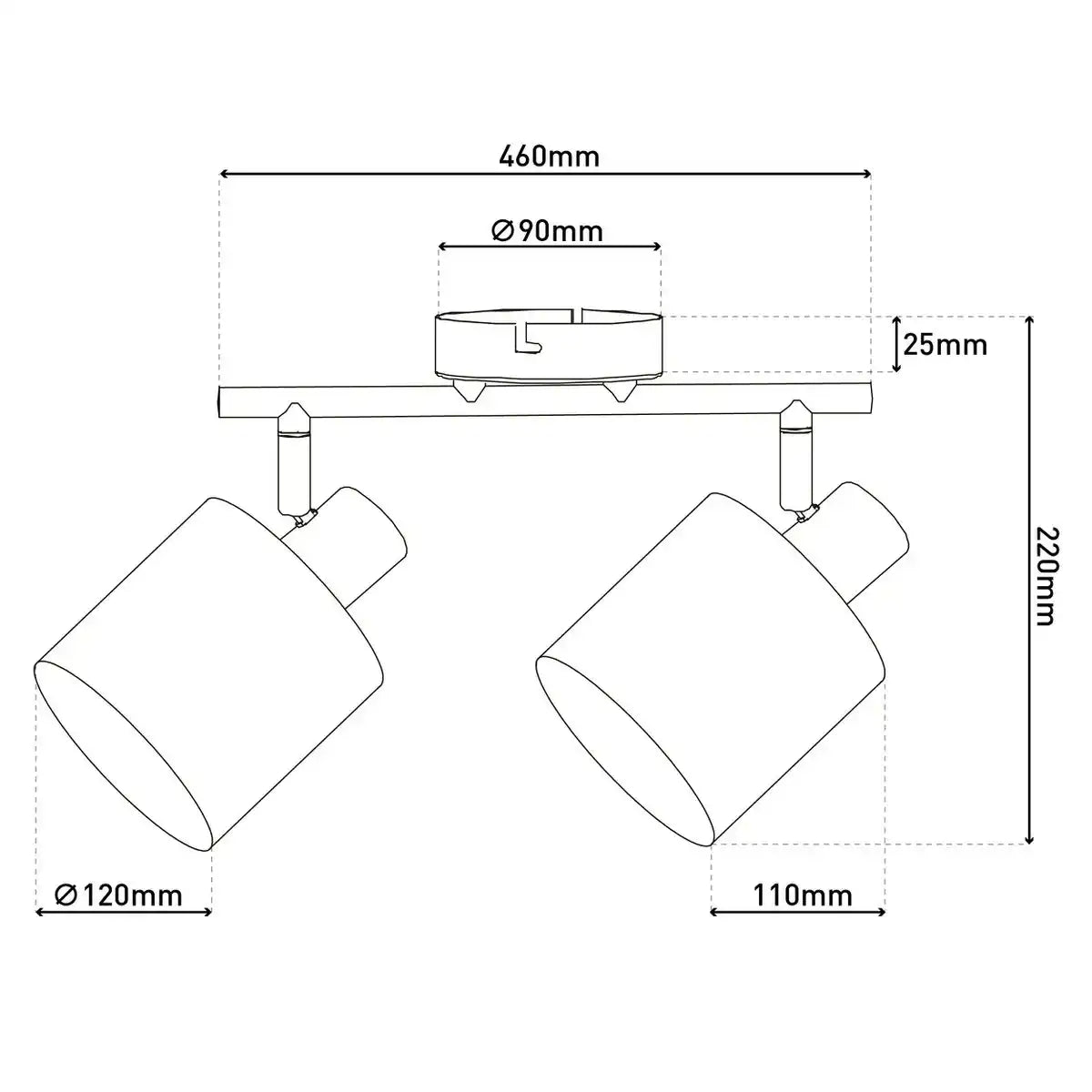 2er Wand- und Deckenleuchte "MARON" aus Metall satiniert-matt mit Stoffschirmen in Braun, mit E14-Fassung, Lampe für Wohnzimmer, Esszimmer, Flur und Büro, 46 x 12 cm