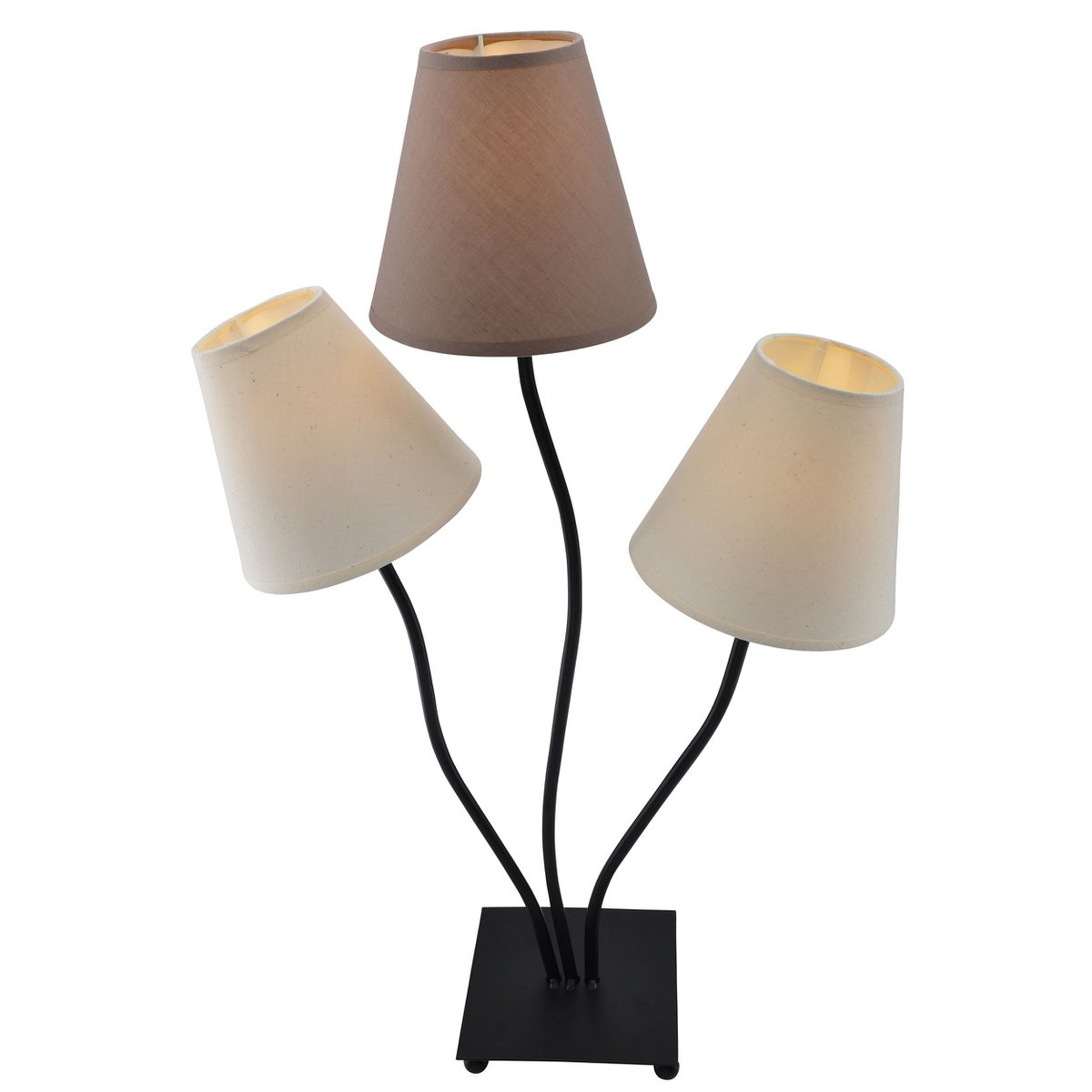 Textiltischleuchte 3-flammig ""BOHO"", Tischlampe in Beige/Braun, mit E14-Fassung, für Esszimmer, Wohnzimmer, Diele oder Büro, 67 cm hoch