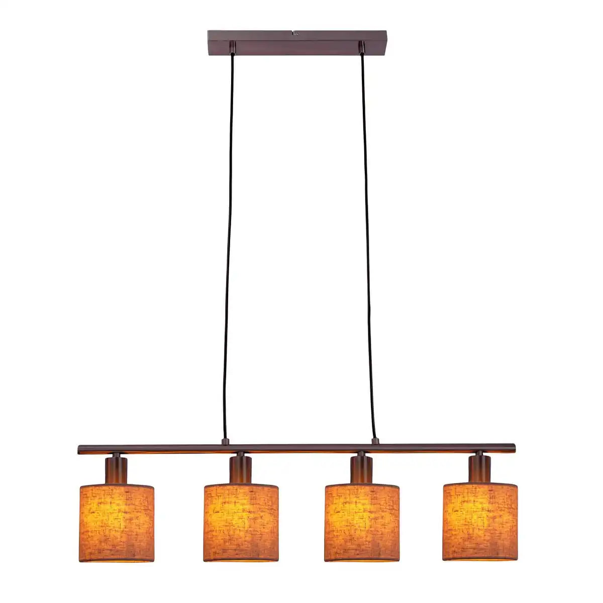 4er Pendelleuchte "MARON" aus Metall satiniert-matt mit Stoffschirmen in Natur, mit E14-Fassung, Lampe für Wohnzimmer oder Esszimmer,71,5 x 12 cm