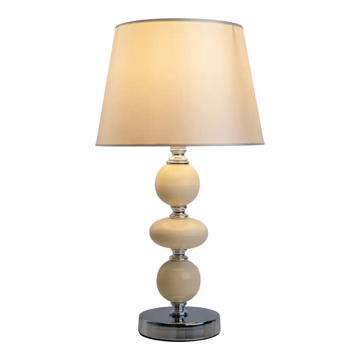 Keramik Tischleuchte "ARAGA" 36 cm hoch, Tischlampe aus Metall, Keramik, mit Textilschirm, beige, mit E14-Fassung, Beleuchtung für Esszimmer, Wohnzimmer, Diele oder Büro