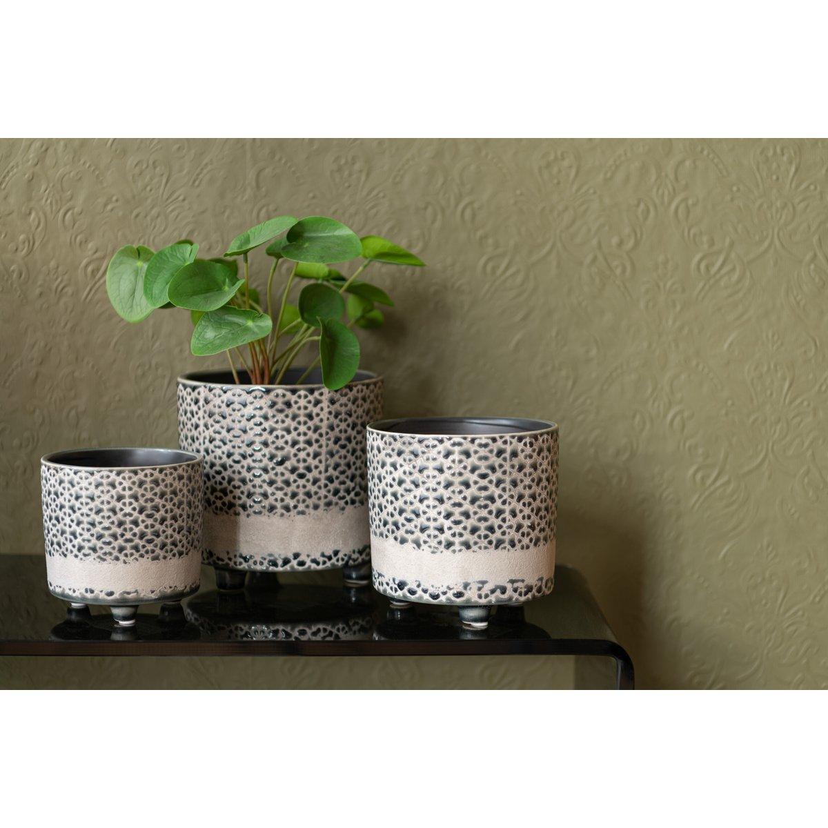 J-Line Blumentopf Mosaik Keramik grau/blau klein