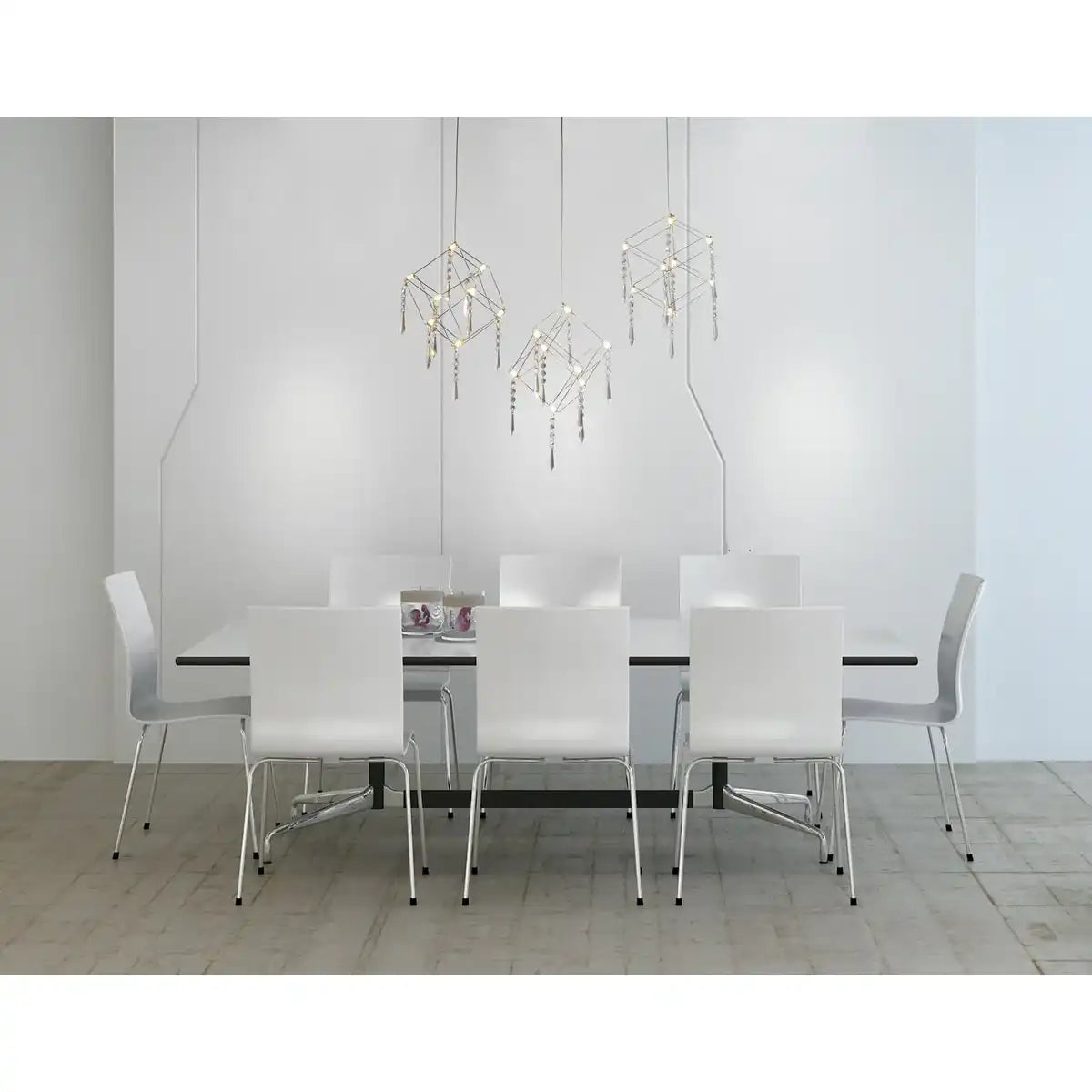 LED Pendelleuchte "ARANEUS" Metall und Kunststoff in chrom, mit fest verbauten LEDs, 80 cm lang, Beleuchtung für Wohnzimmer, Esszimmer oder Büro