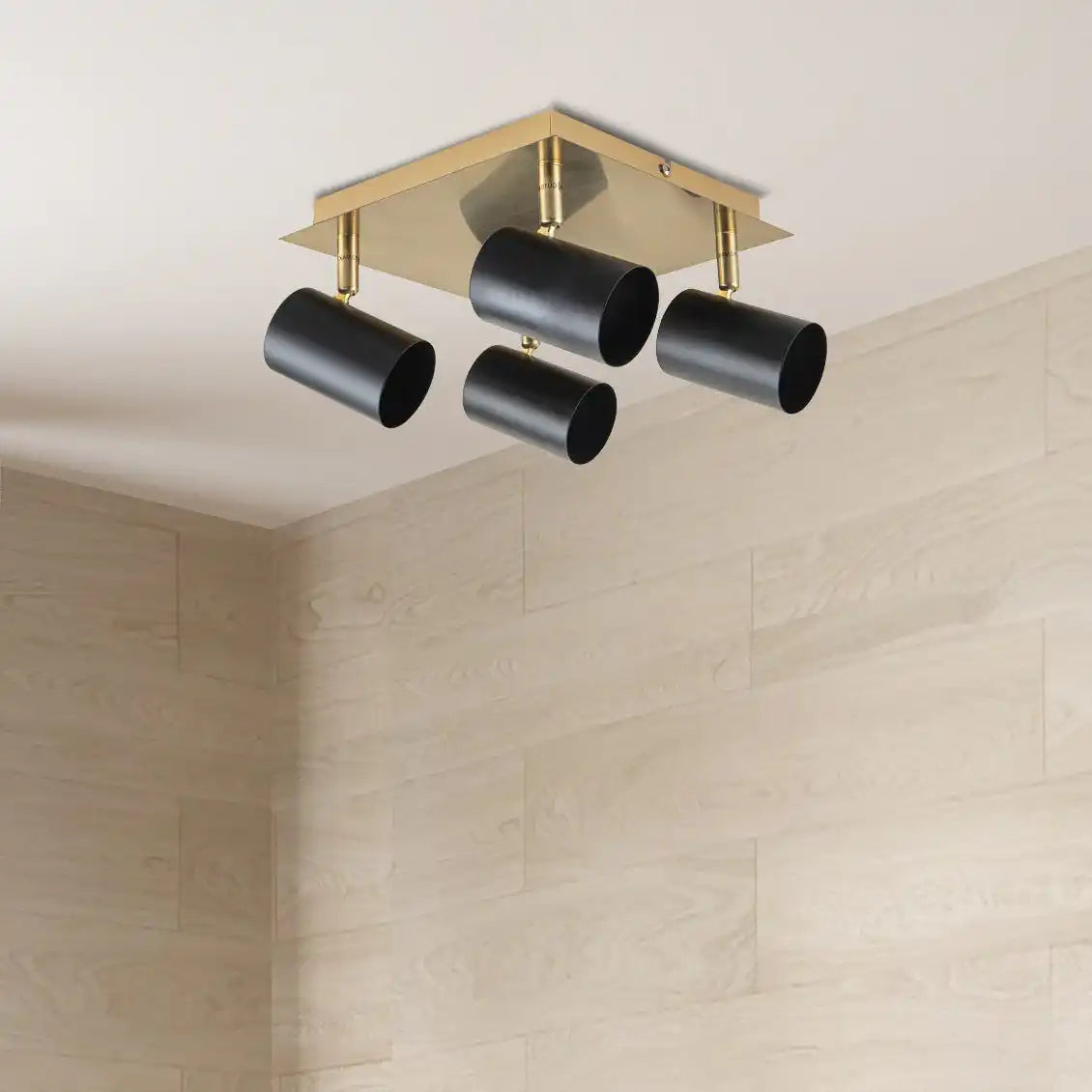4er Wand- und Deckenleuchten "FRIDA" in Metall schwarz / Gold, Deckenstrahler, GU10, Deckenlampe für Esszimmer, Wohnzimmer, Diele oder Büro, 22 x 22 cm