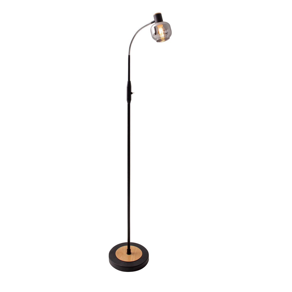 Glas-Stehleuchte "FUMOSO", Stehlampe aus Metall und Glas in Schwarz,, mit E14-Fassung, für Esszimmer, Wohnzimmer, Diele oder Büro, Stehlampe innen, 150 cm hoch.
