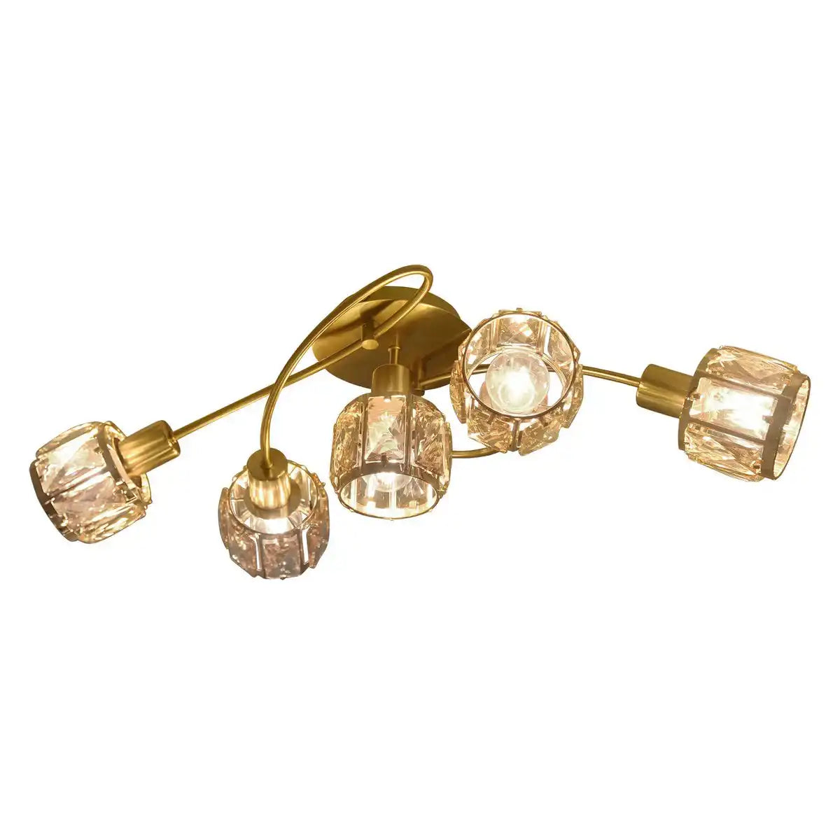 5er-LED-Deckenleuchte "JOSEFA", Deckenlampe aus Metall und Glas in Gold, mit E14-Fassung, für Esszimmer, Wohnzimmer, Diele oder Büro, Leuchte für Wohnzimmer, Esszimmer, Flur oder Diele, 61 x 36 x 21 cm