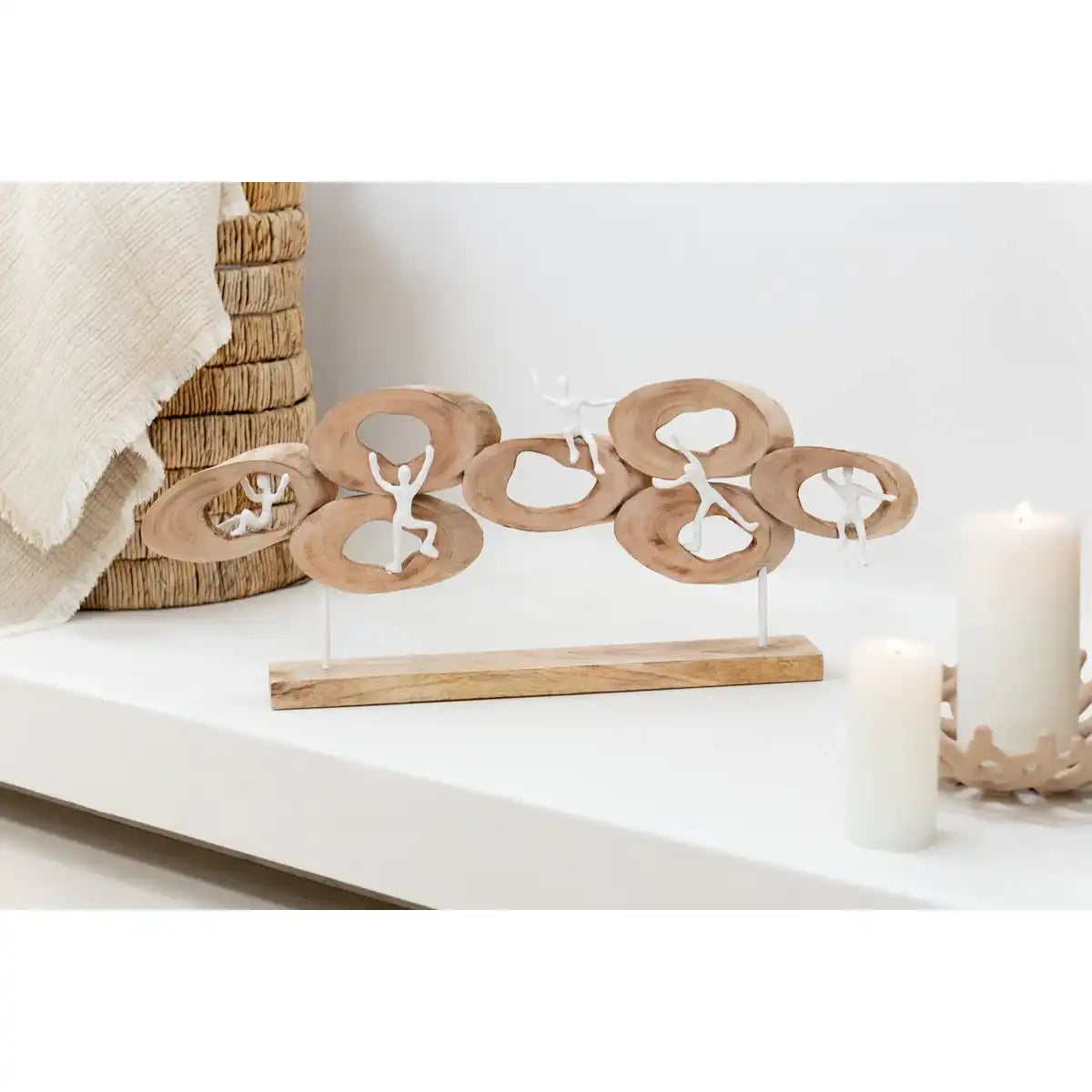 J-Line Dekorationsfiguren 5 im Ring – Holz – Natur