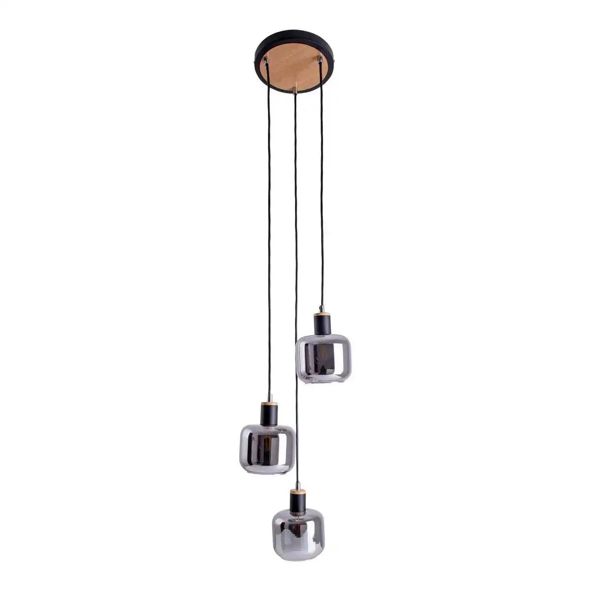 3er Deckenleuchte "FUMOSO", Pendellampe aus Metall und Glas in Schwarz,, mit E14-Fassung, für Esszimmer, Wohnzimmer, Diele oder Büro, Hängelampe Gesamthöhe 123 cm.