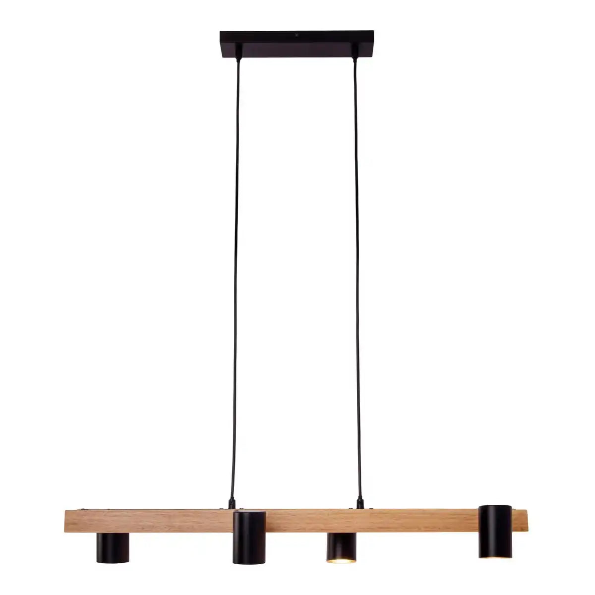 4er Pendelleuchte "FRIDA" Metall und Holz in Schwarz, und natur, Hängelampe, GU10, Pendellampe für Esszimmer, Wohnzimmer, Diele oder Büro, 80 cm lang