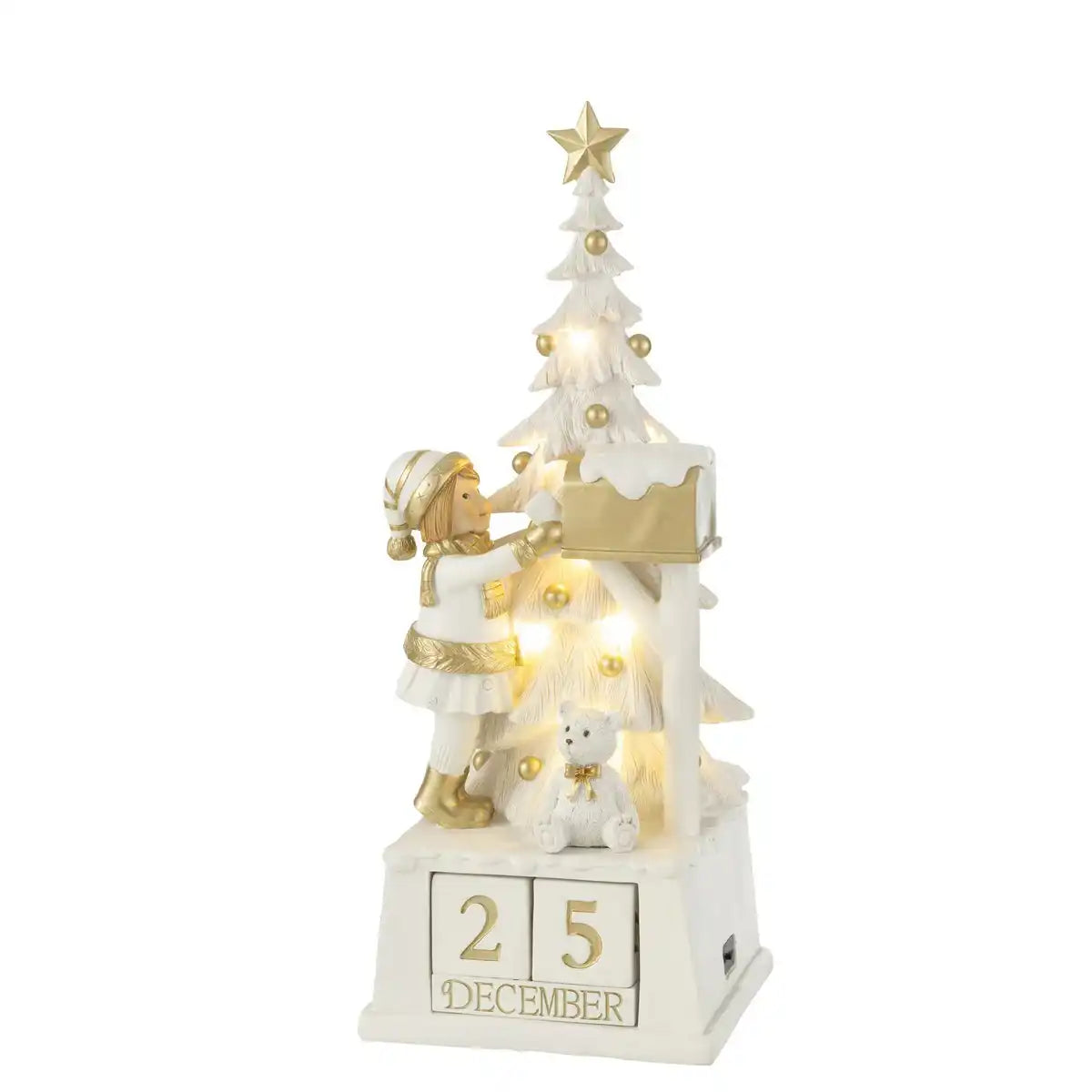 J-Line Kalender Weihnachtsbaum Poly Weiß/Gold