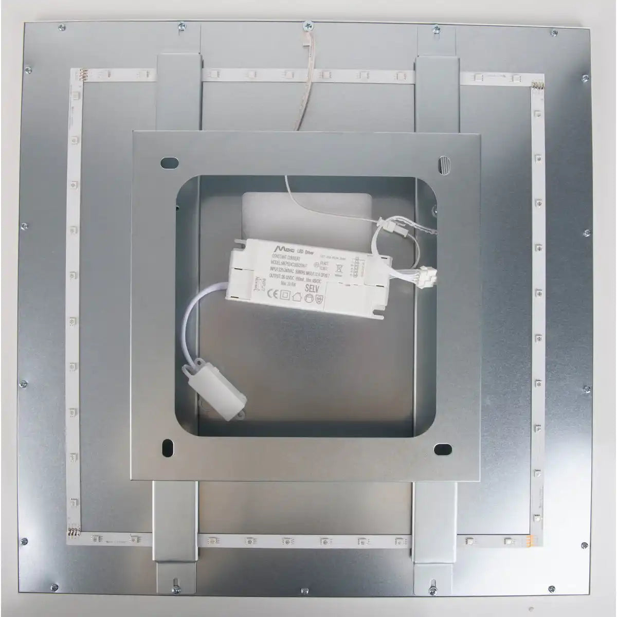 Smart Home LED Backlight Panel Seitenlänge 45 cm, viele Funktionen, Einbauleuchte aus Metall und Kunststoff, integrierte LEDs