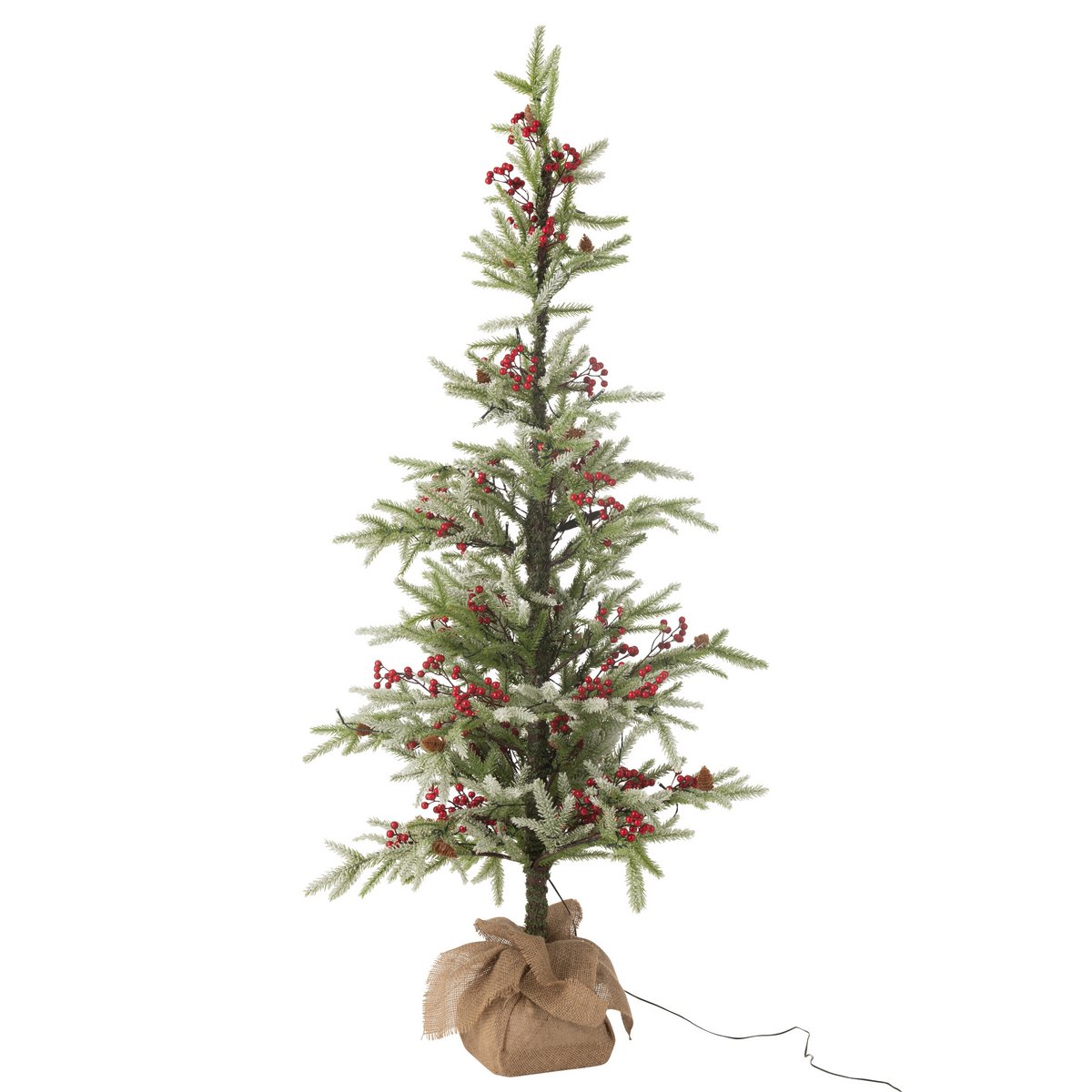 J-Line Weihnachtsbaum+Jutebeutel+LED Kunststoff Schneegrün/Rot Groß